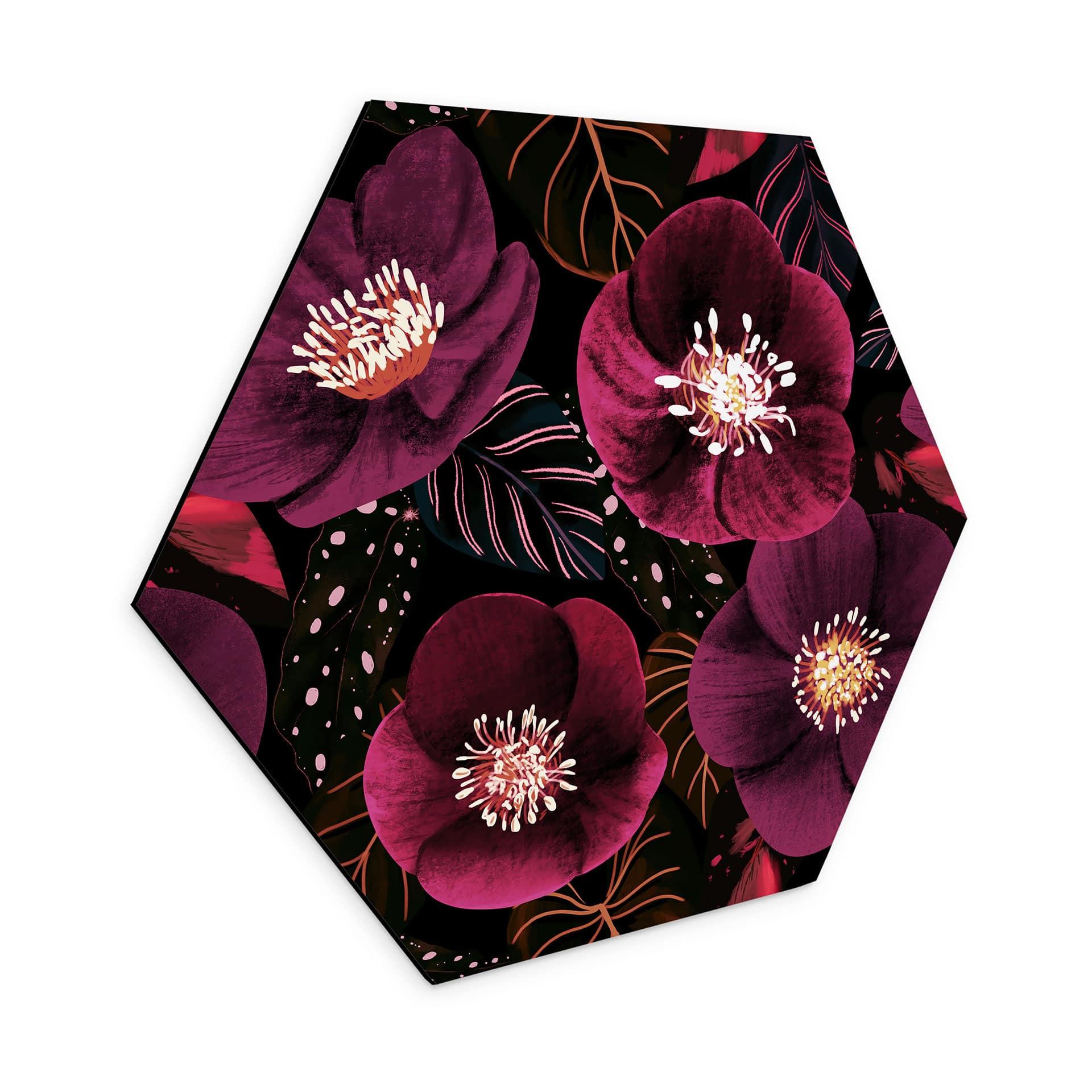 Sekskantet billede Blomster i lilla toner - Anis-illustration - Aluminium dibond