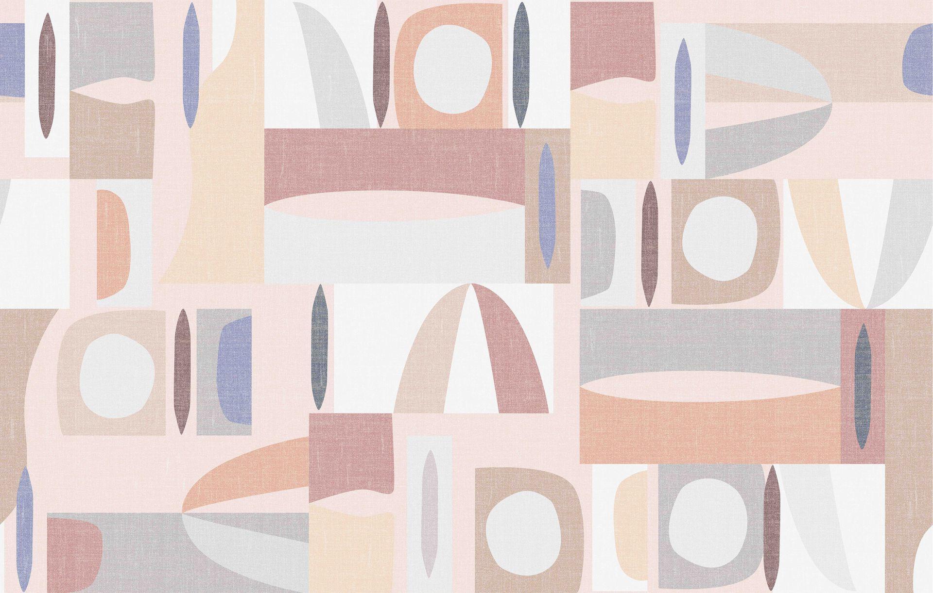 Fototapet Abstrakte former fra midten af århundredet i pastel med beige og blå 2,7 x 4,24 m