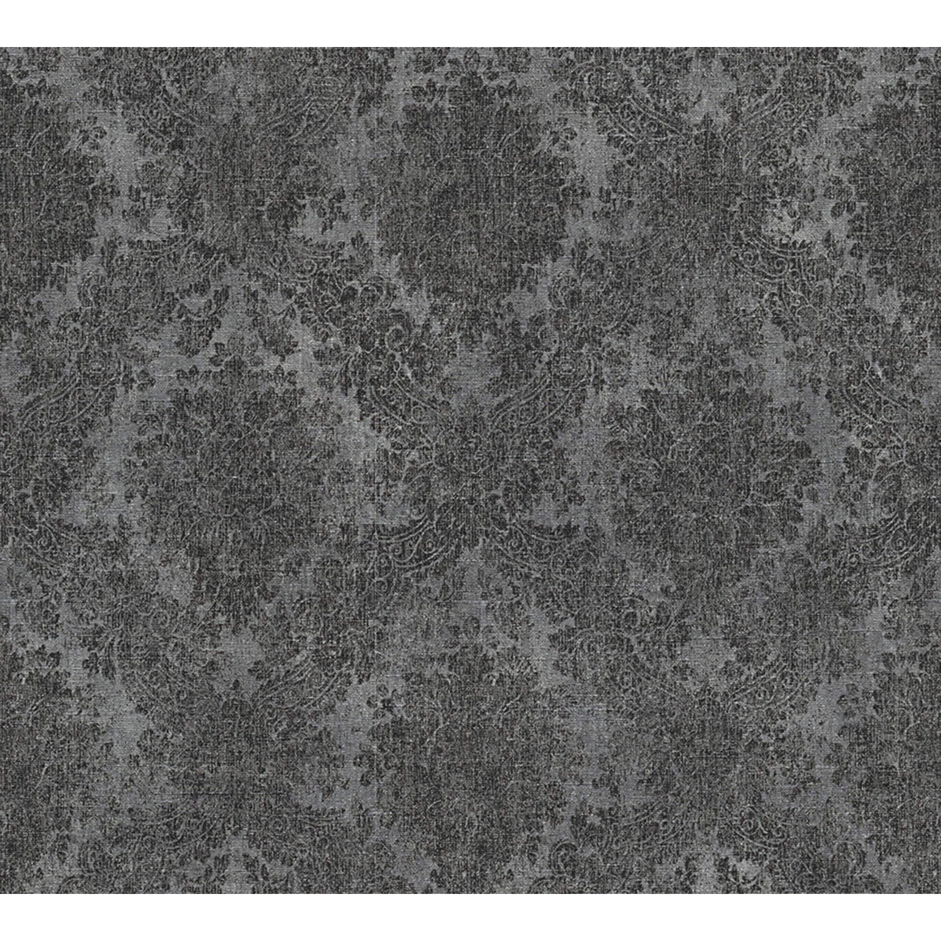 A.S. Création baroque tapet i sort og grå non-woven tapet i barokstil