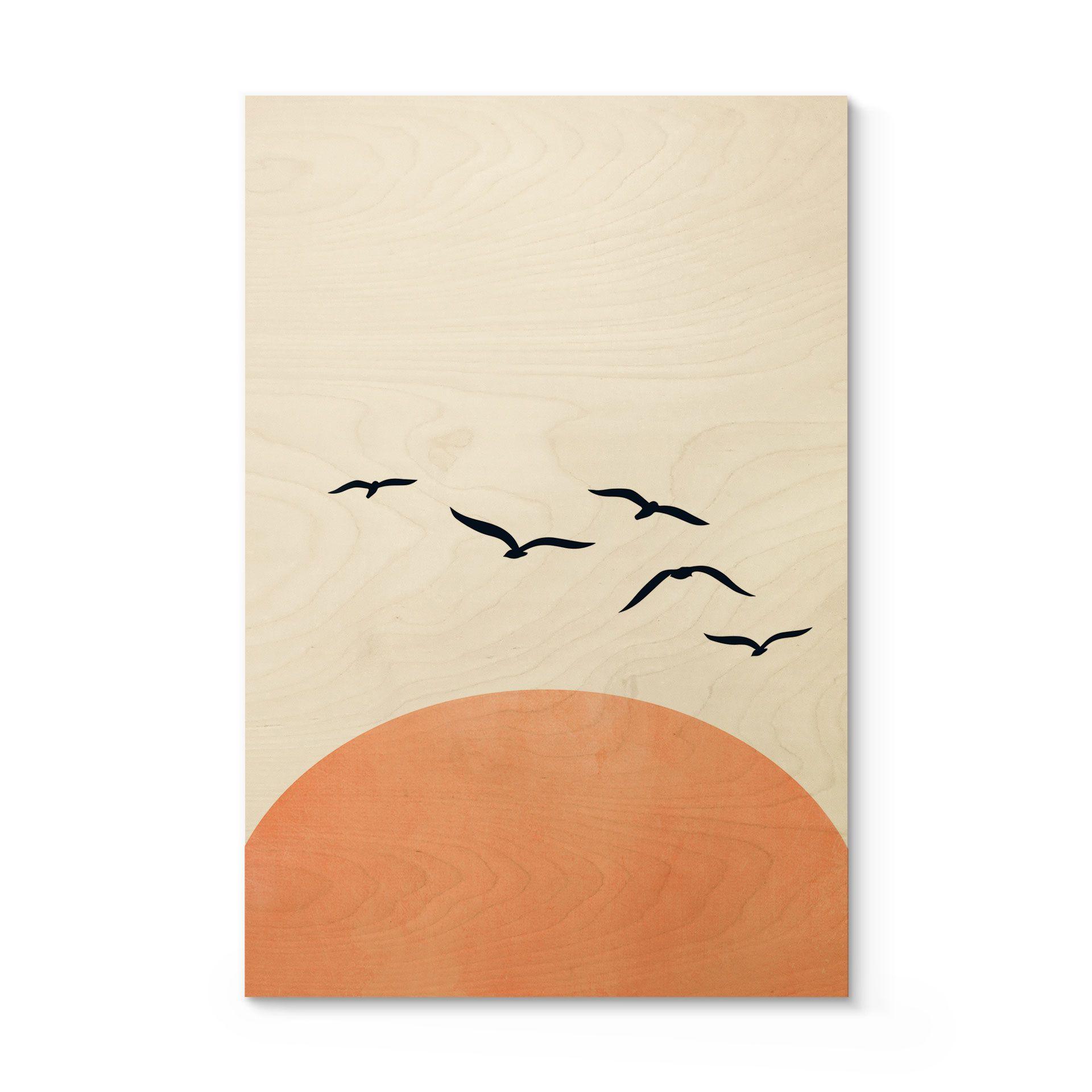 Cuadro de madera bandada de pájaros al atardecer - Kubistika