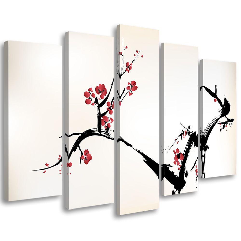 5 stykke lærredsprint Cherry Blossom Japan Nature