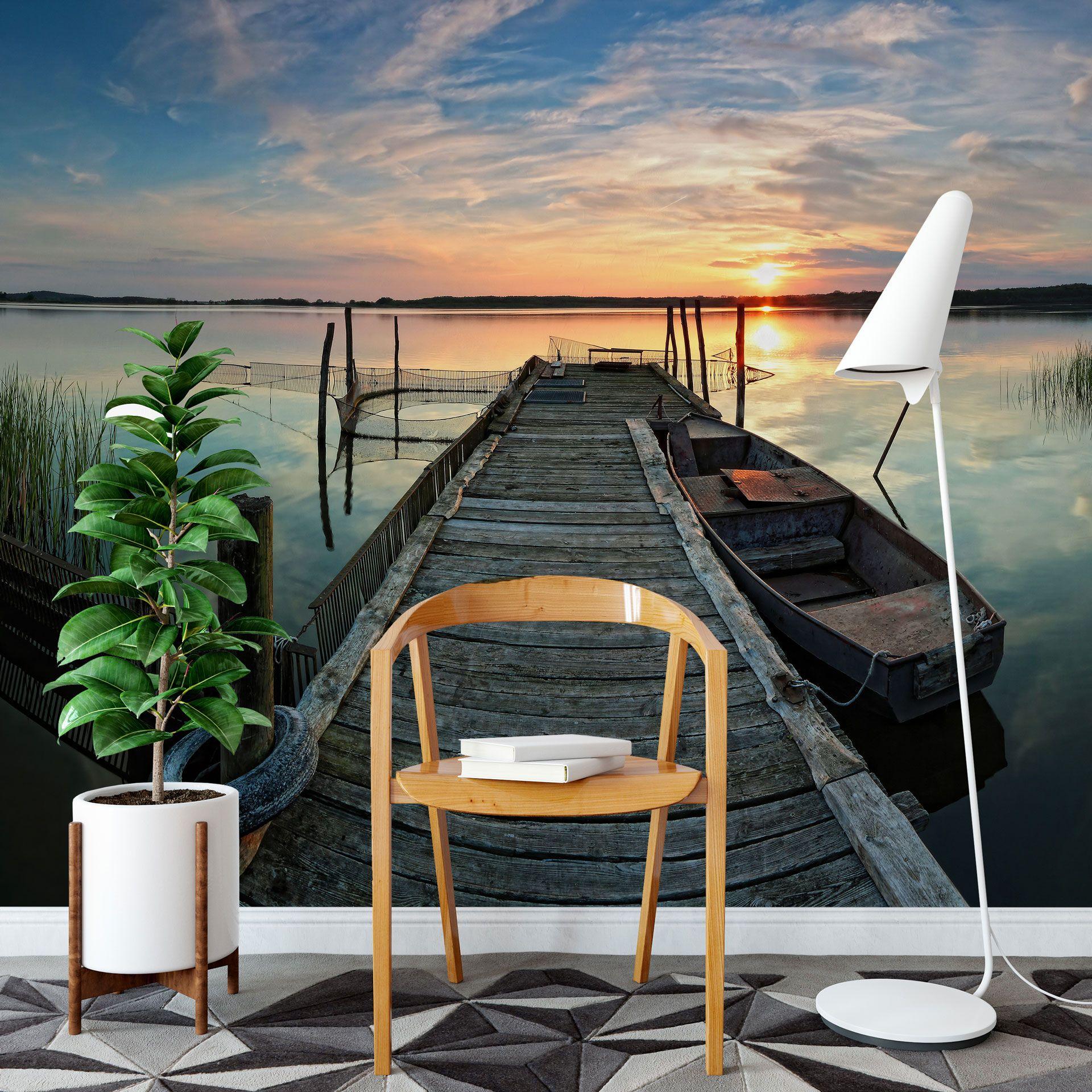 Fototapete Sunset at the lake 384x260 cm