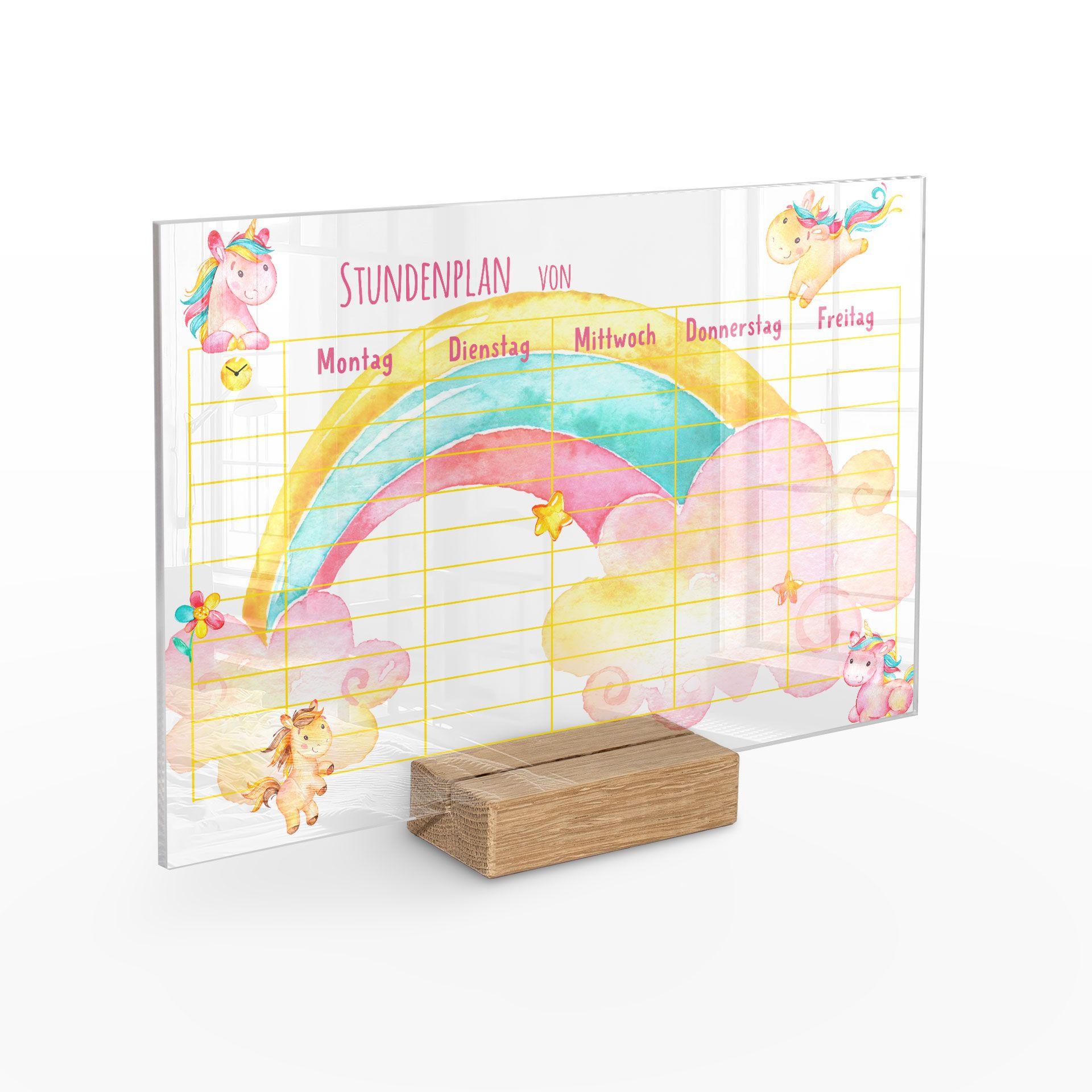 Tischaufsteller für Kinder - Stundenplan Einhörner - 30x20 cm