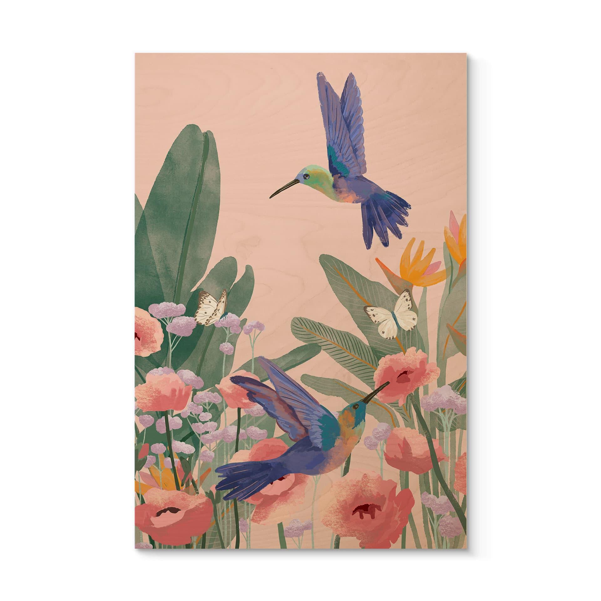 Natur Billede af træ To kolibrier på den farverige blomstereng - Goed Blauw