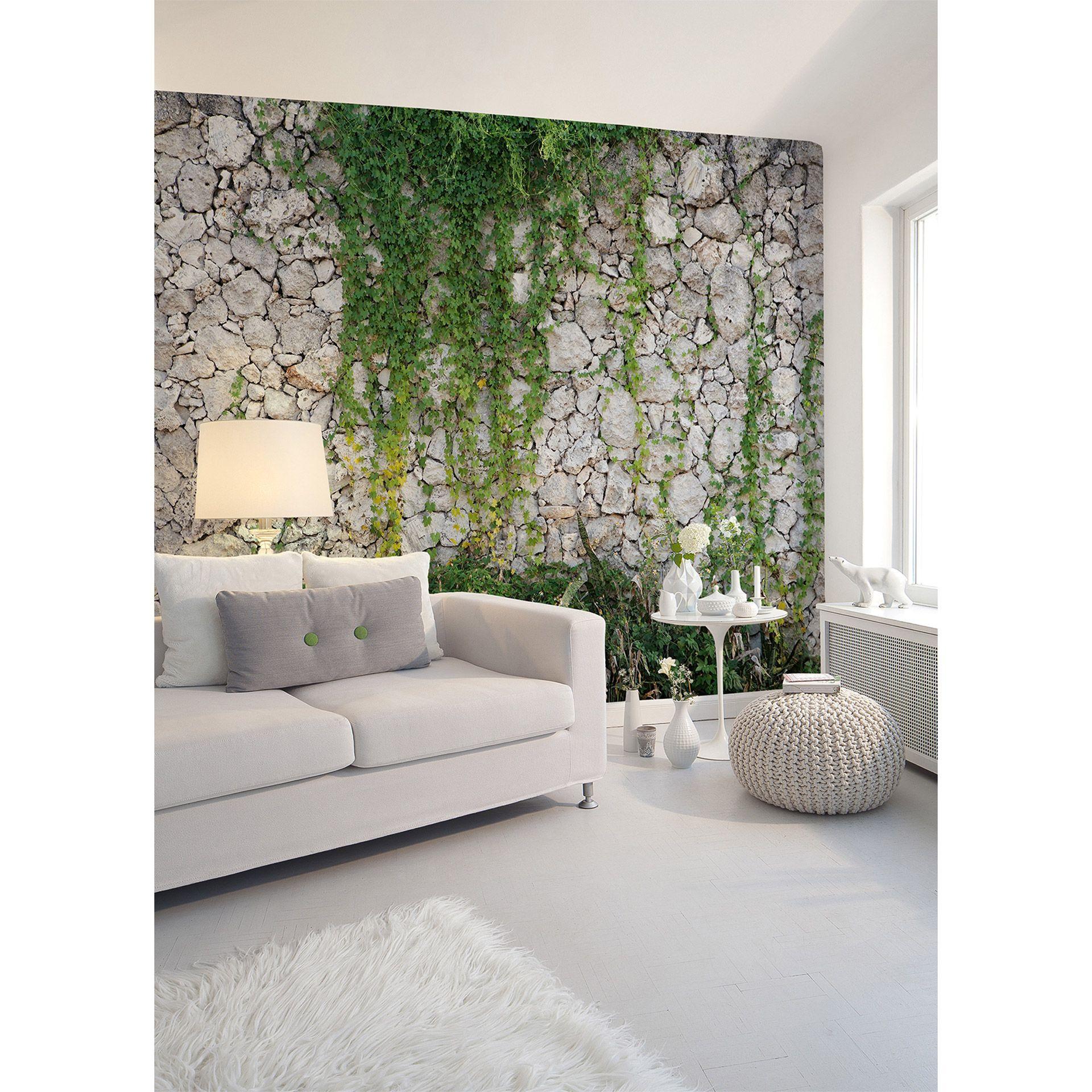 non-woven tapet Stonewall moderne natur fototapet Designwalls i grøn og grå 