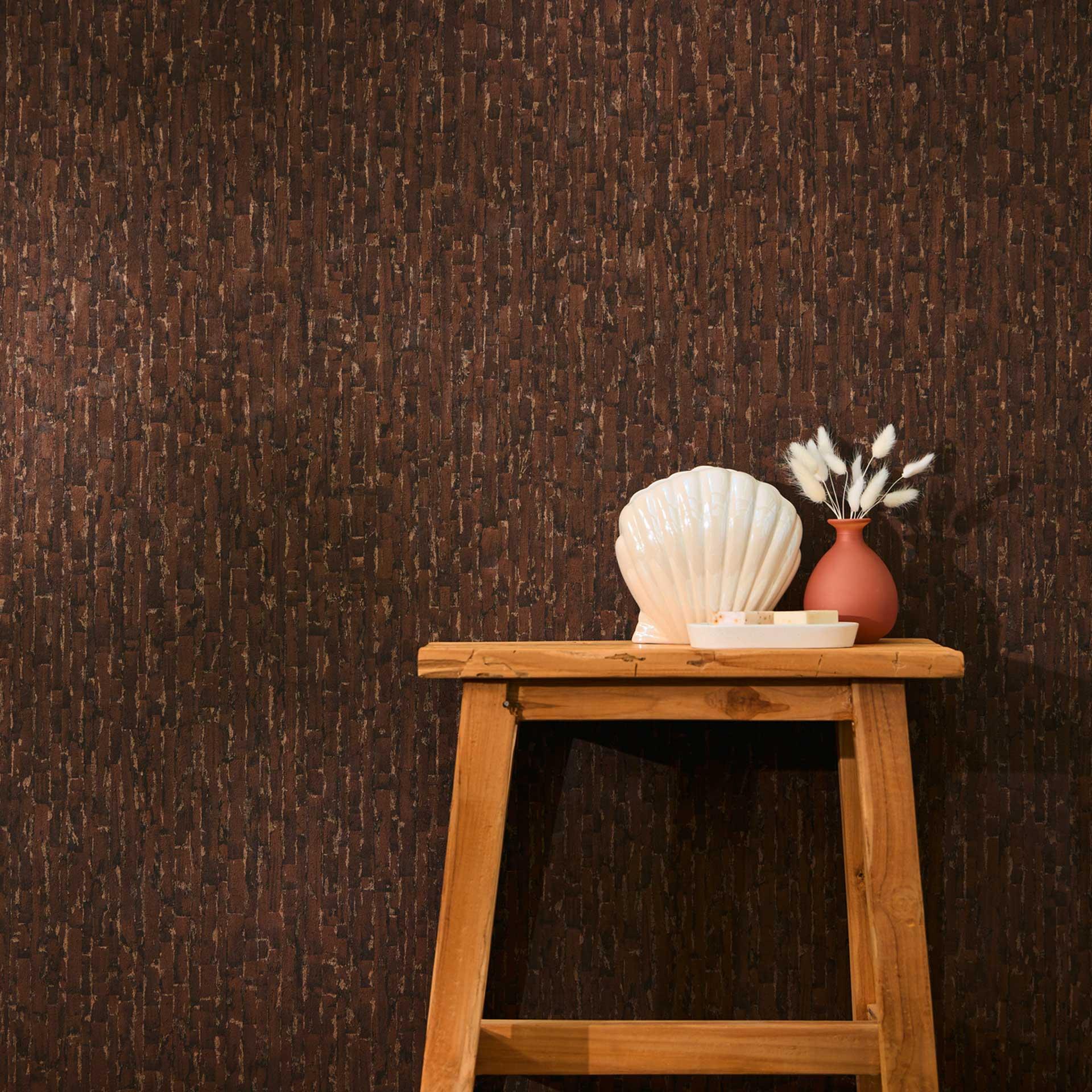 Papel pintado texturado con efecto 3D cobre marrón - Papel pintado no tejido noble 