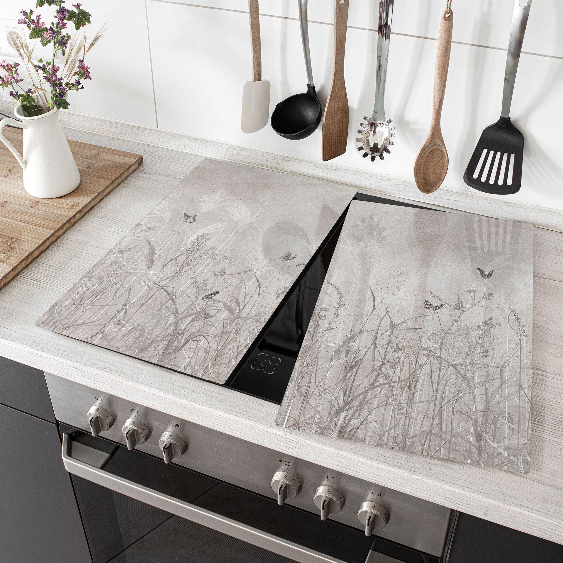 Fornuisafdekplaat wilde bloemenweide met vlinders in Scandinavisch design - Ms Tiff