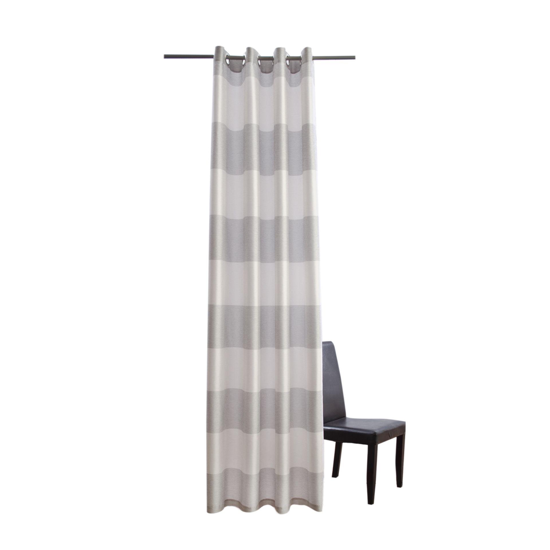 Ösenvorhang silber und weiß - Gardine mit Querstreifen - Vorhang mit Ösen