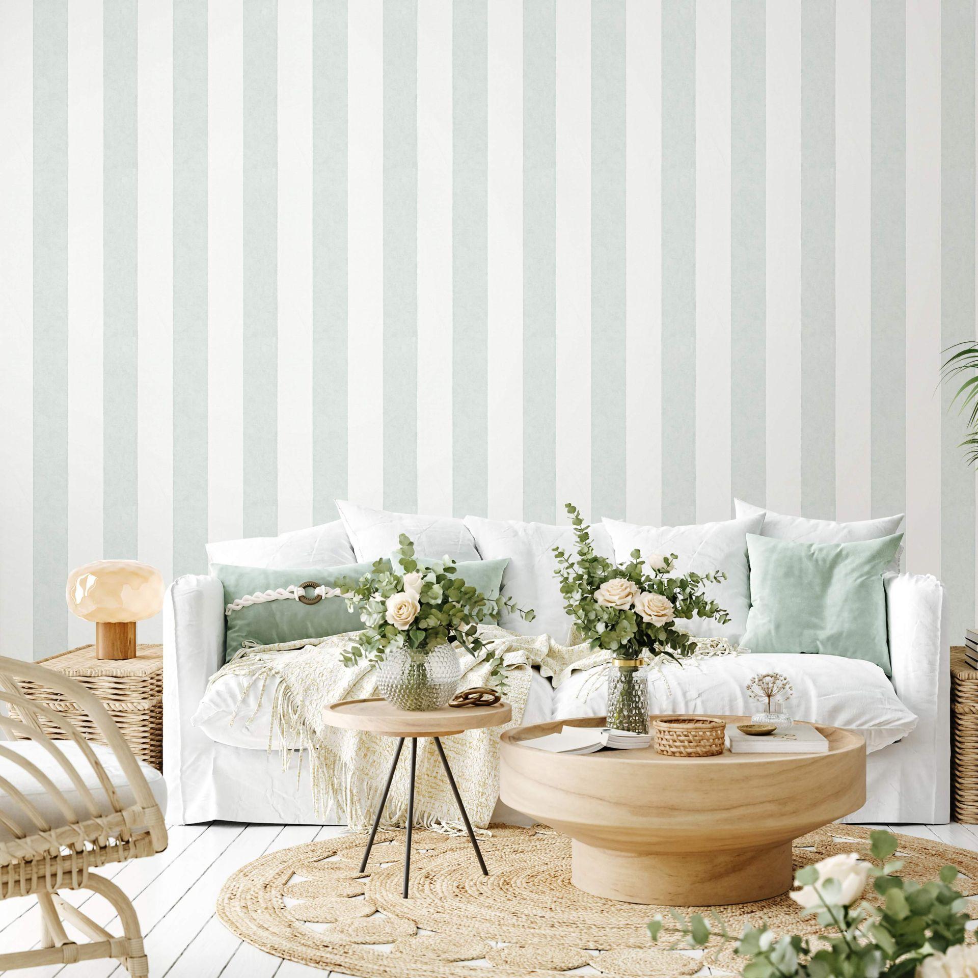 Stribet tapet, non-woven Shades Iconic hvid grøn