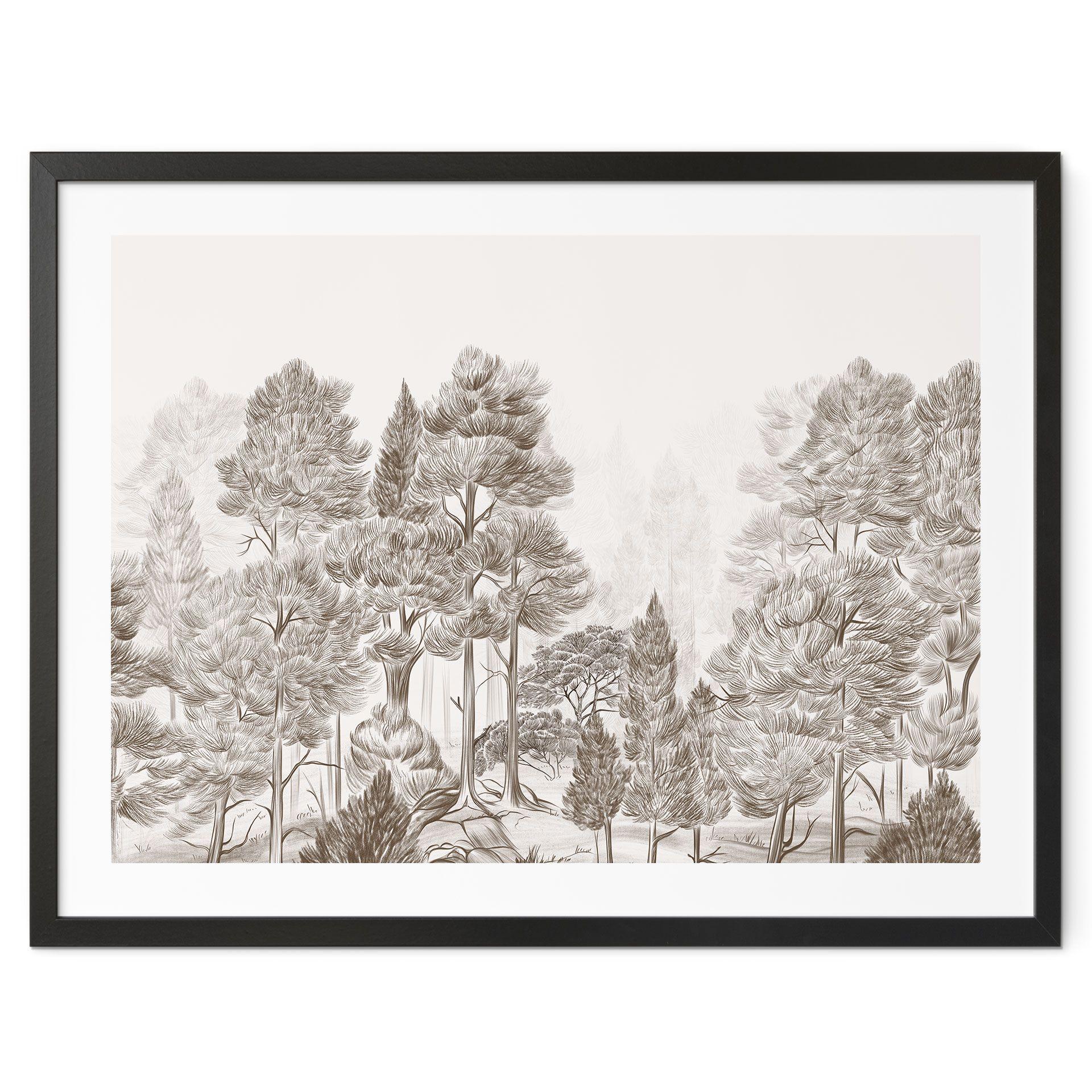 Poster bos met boslandschap in beige - Ms Tiff