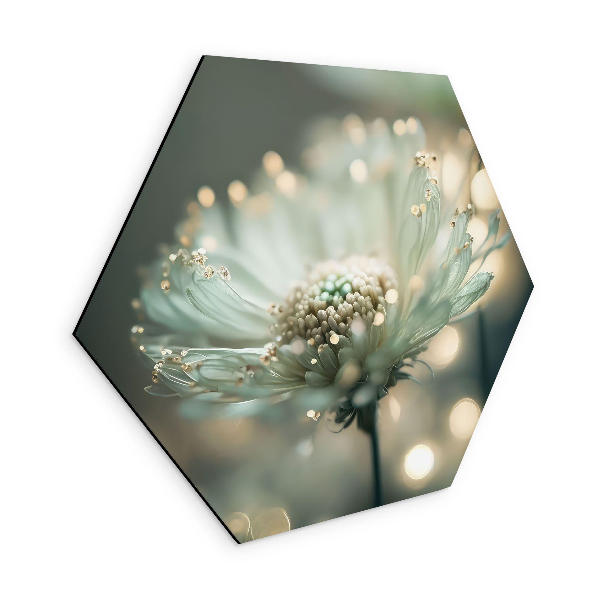 Sekskantet billede Delikat glitrende blomster - Treechild - Aluminium dibond