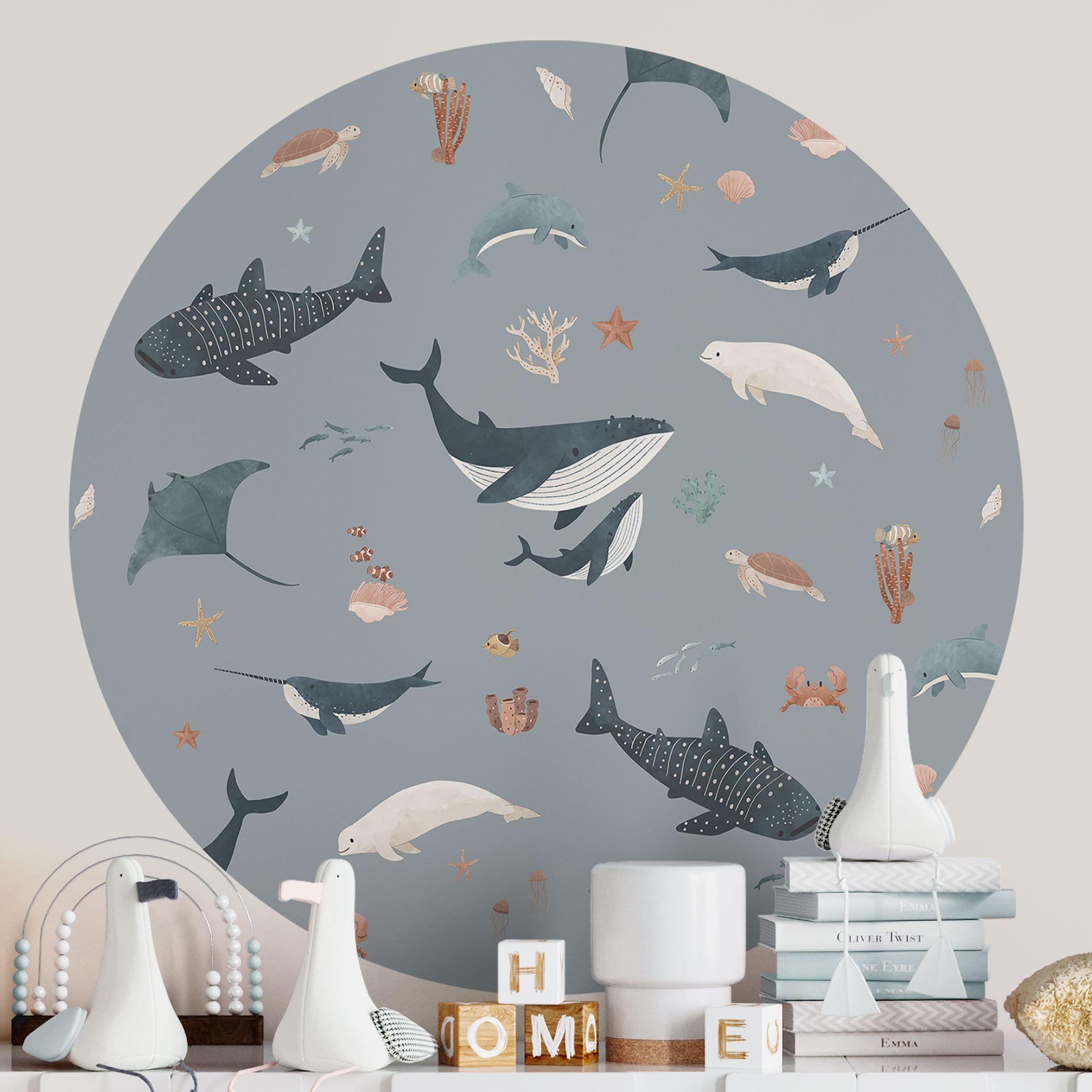 Mundo submarino marítimo - Ballenas y animales marinos - Kikki Belle - Redondo