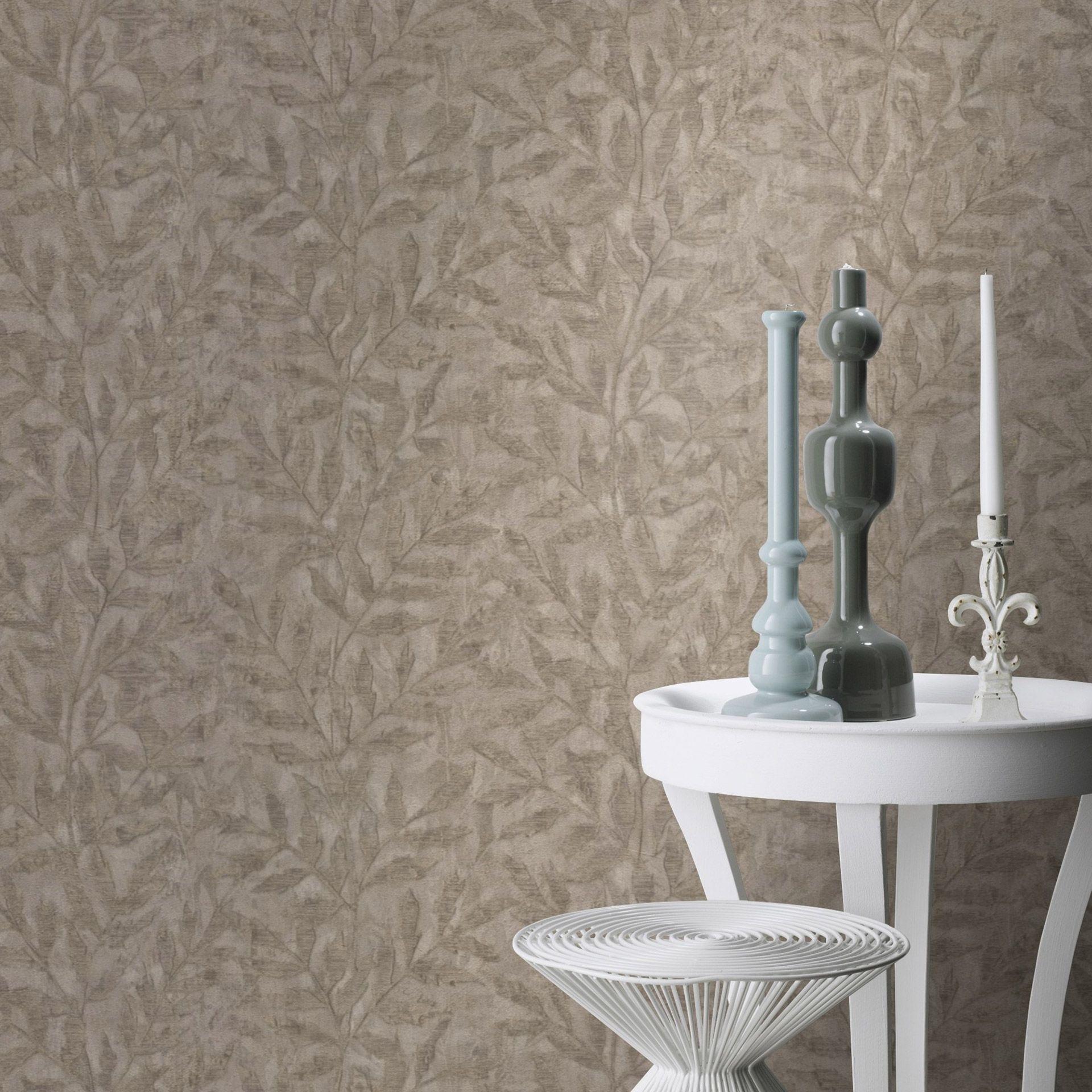 Bladtapet, non-woven tapet Factory V brun