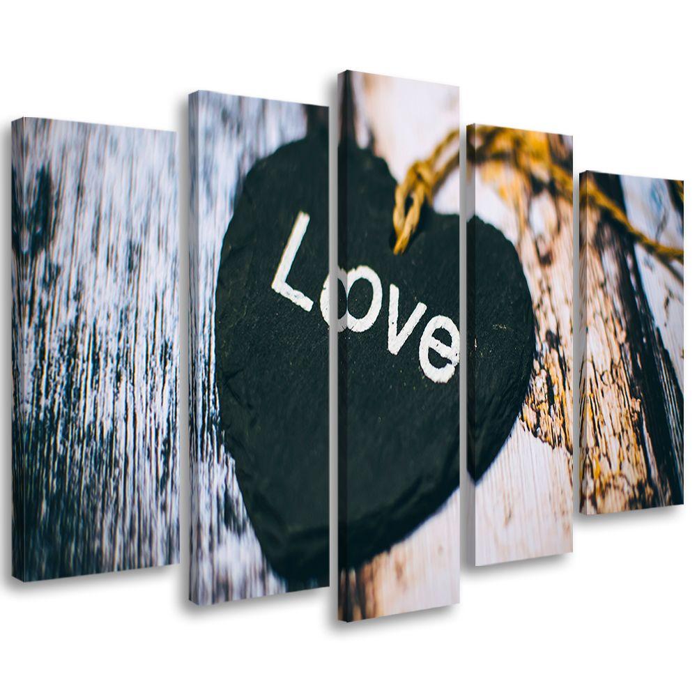 5 stykke lærredstryk Heart Wood Love Shabby