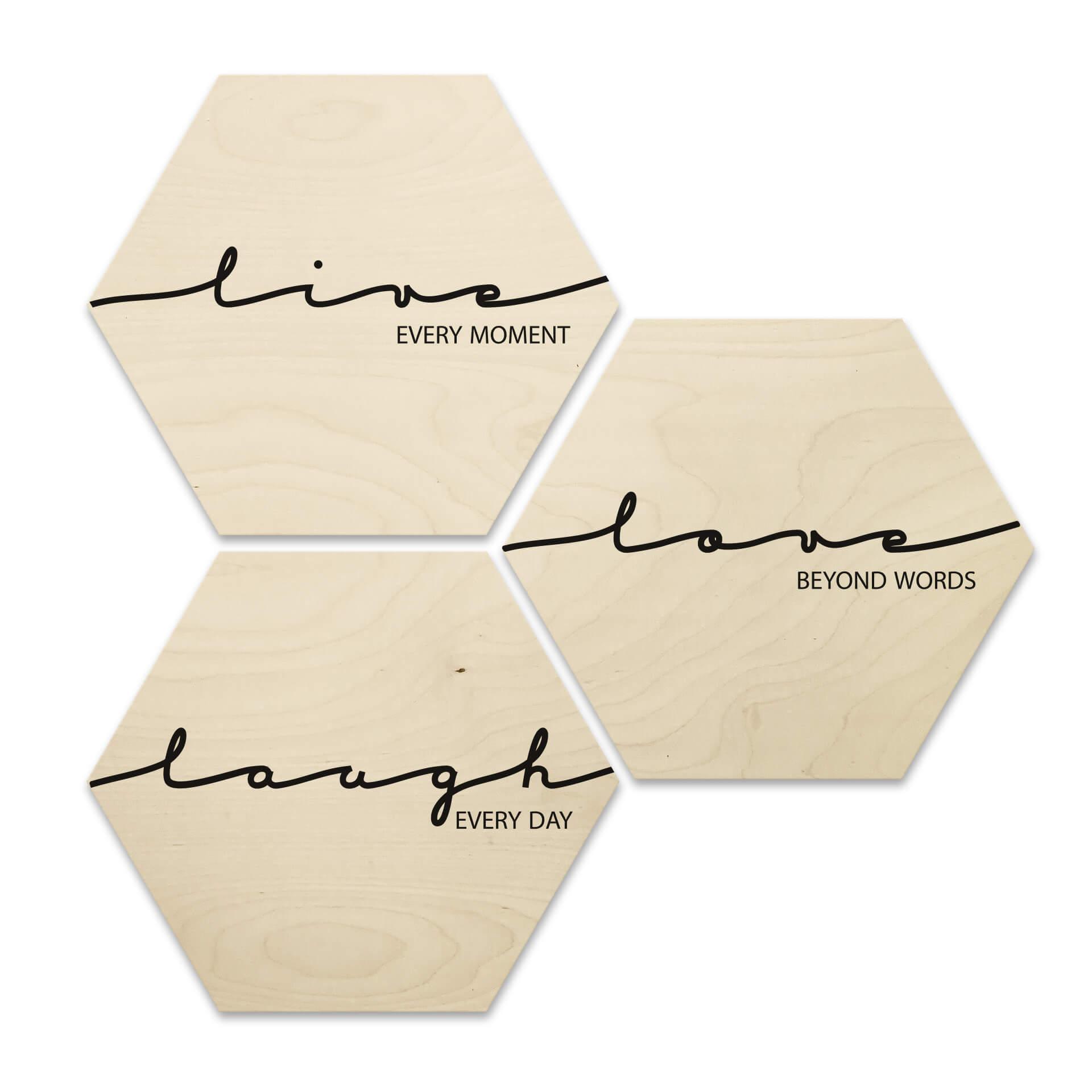 Hexagon hout - Live Laugh Love