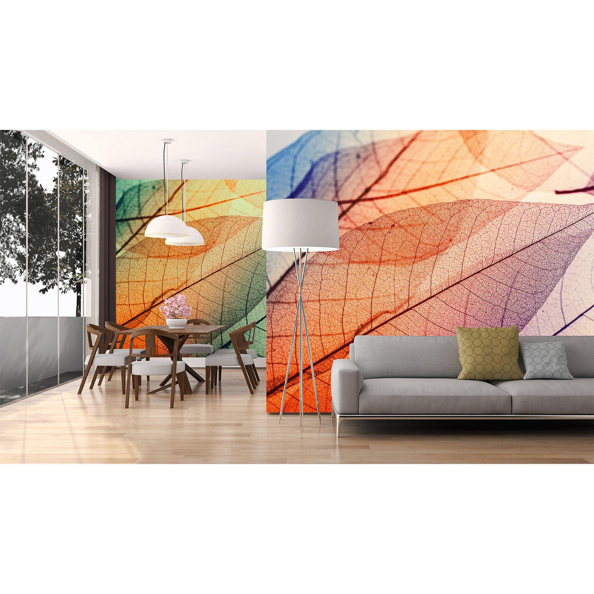 non-woven tapet Limpid Leaf skov fototapet Designwalls i orange og sort 