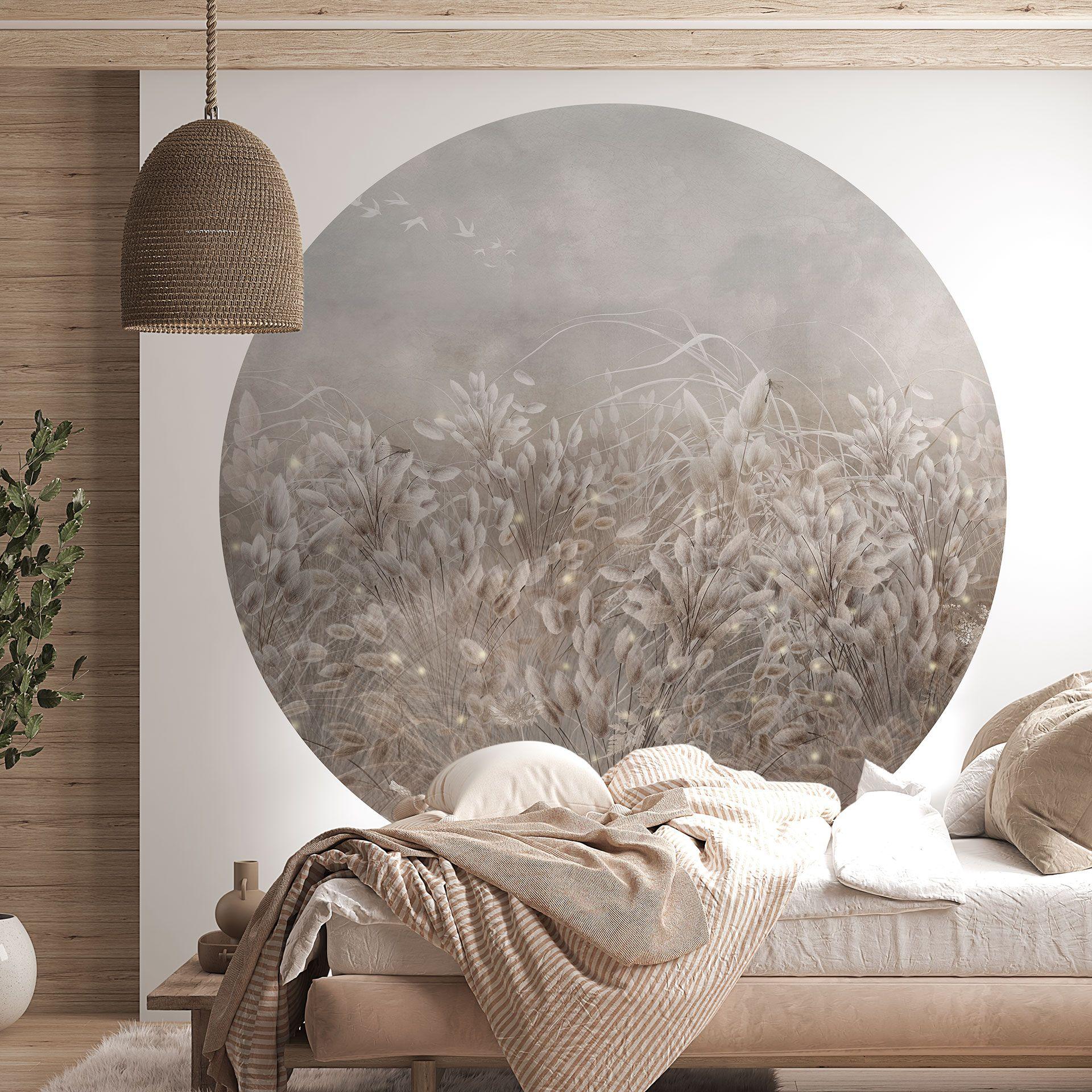 Fotobehang pampagras en grassen in beige - Ms Tiff - rond - zelfklevend / vlies