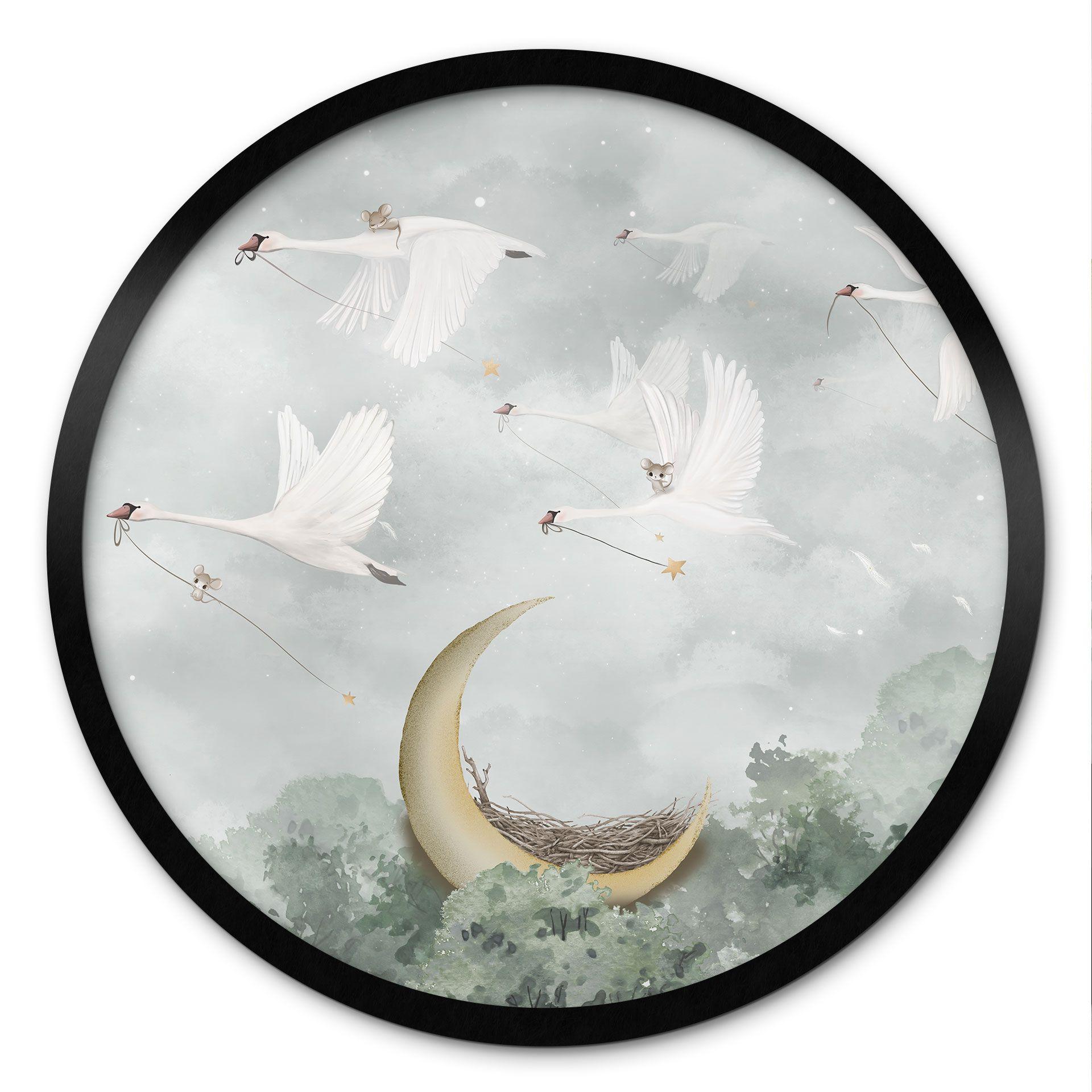 Poster Cygnes et souris en vol d'étoiles - Ms Tiff - Rond