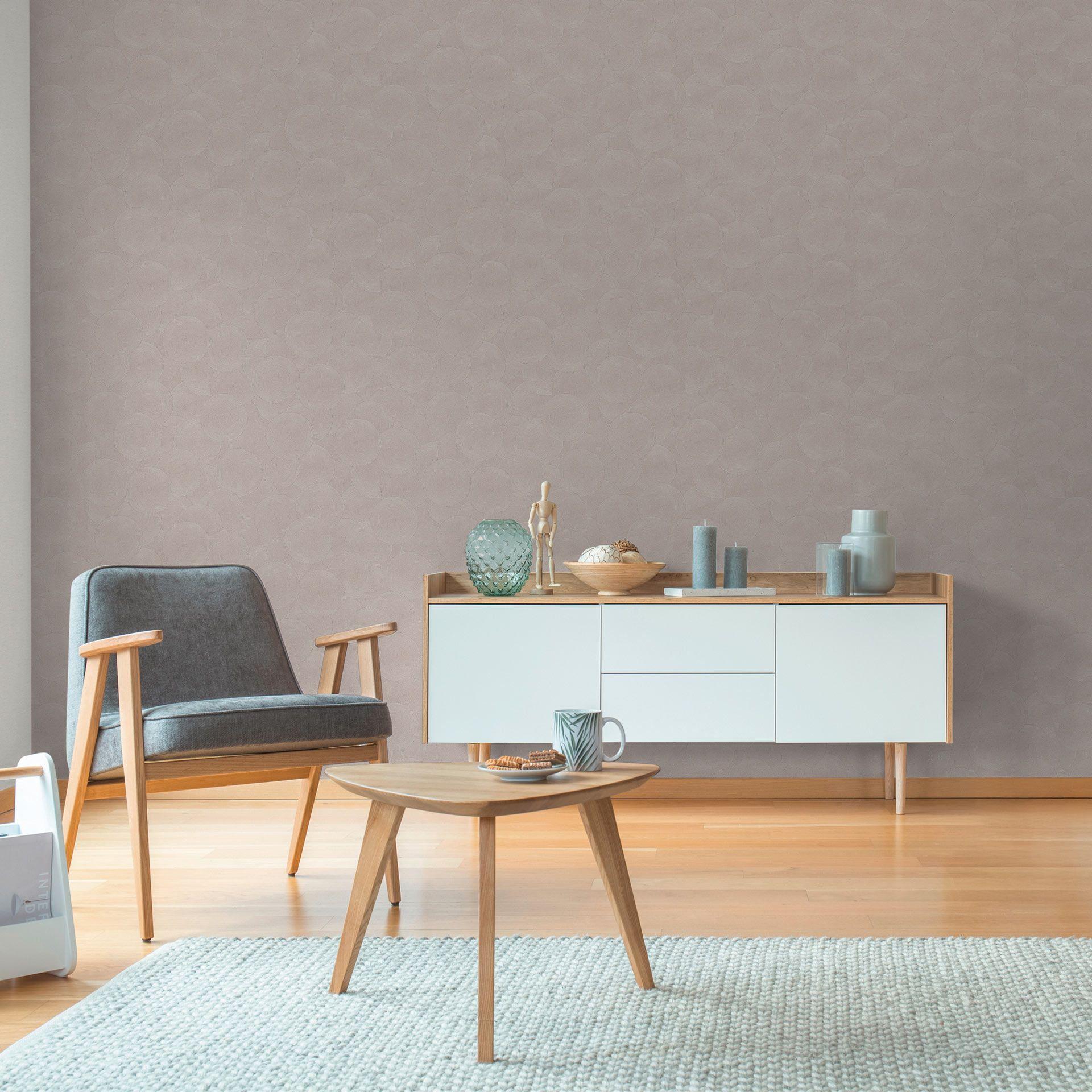 papel pintado 3D motivo círculo beige gris - Papel pintado no tejido texturado discreto moderno