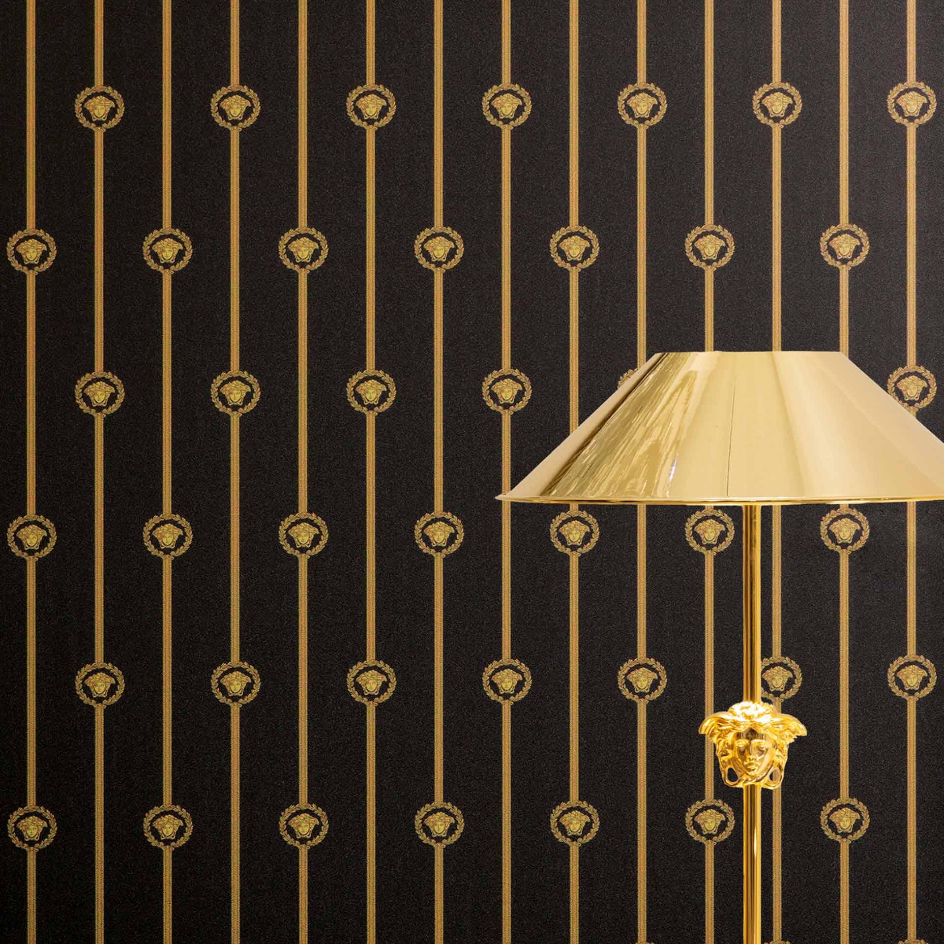 Versace ikke-vævet tapet I Love Baroque striber Medusa sort guld luksuriøst
