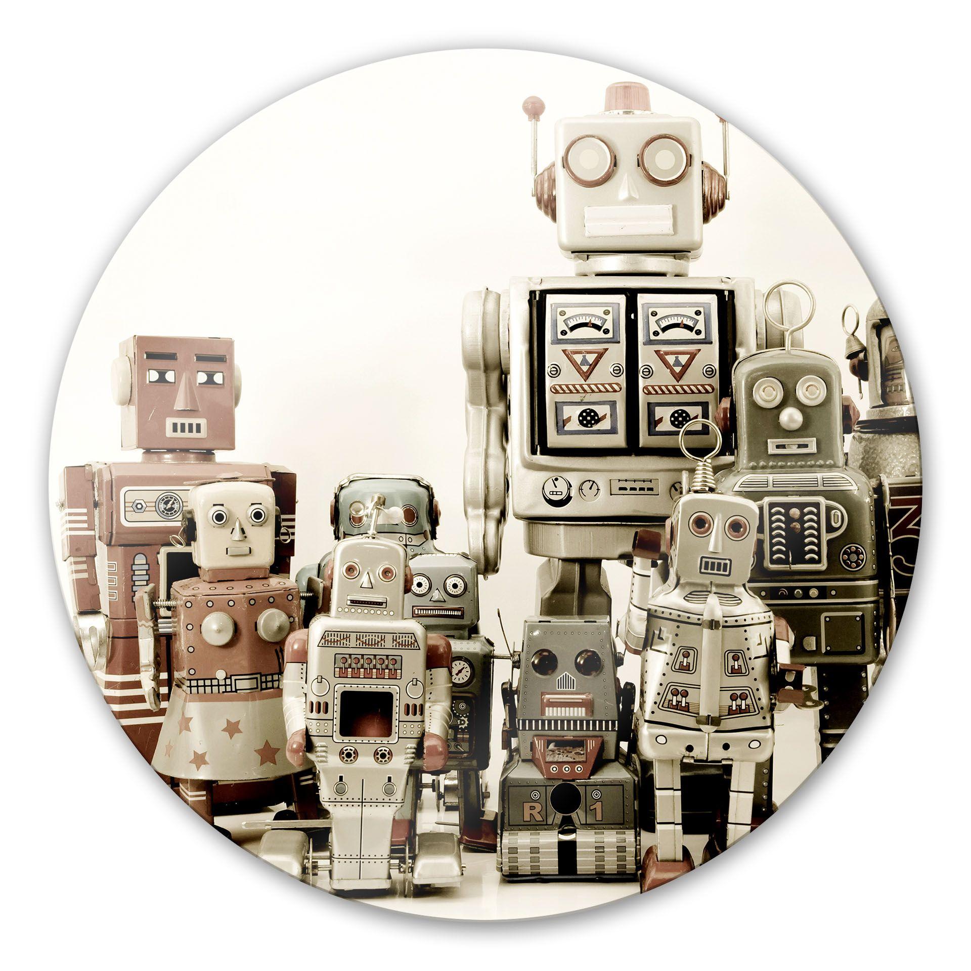 Tableau en verre - Collection de robots - rond