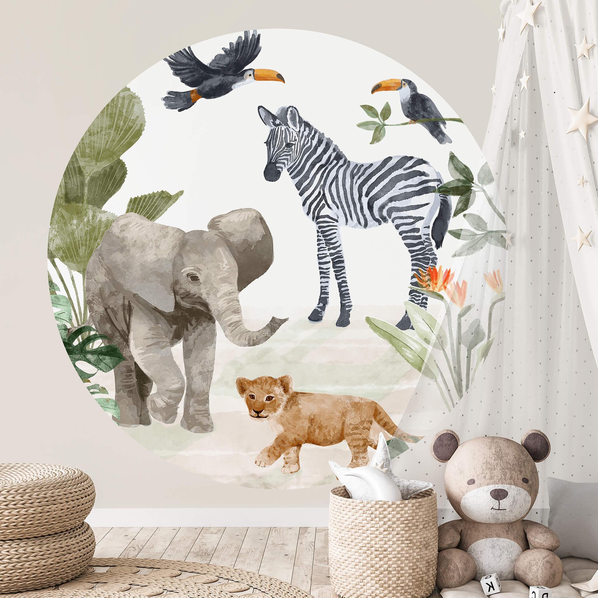 Fototapet - Rundt Goed Blauw - Jungle babyer - vliesetapet/selvklæbende non-woven tapet