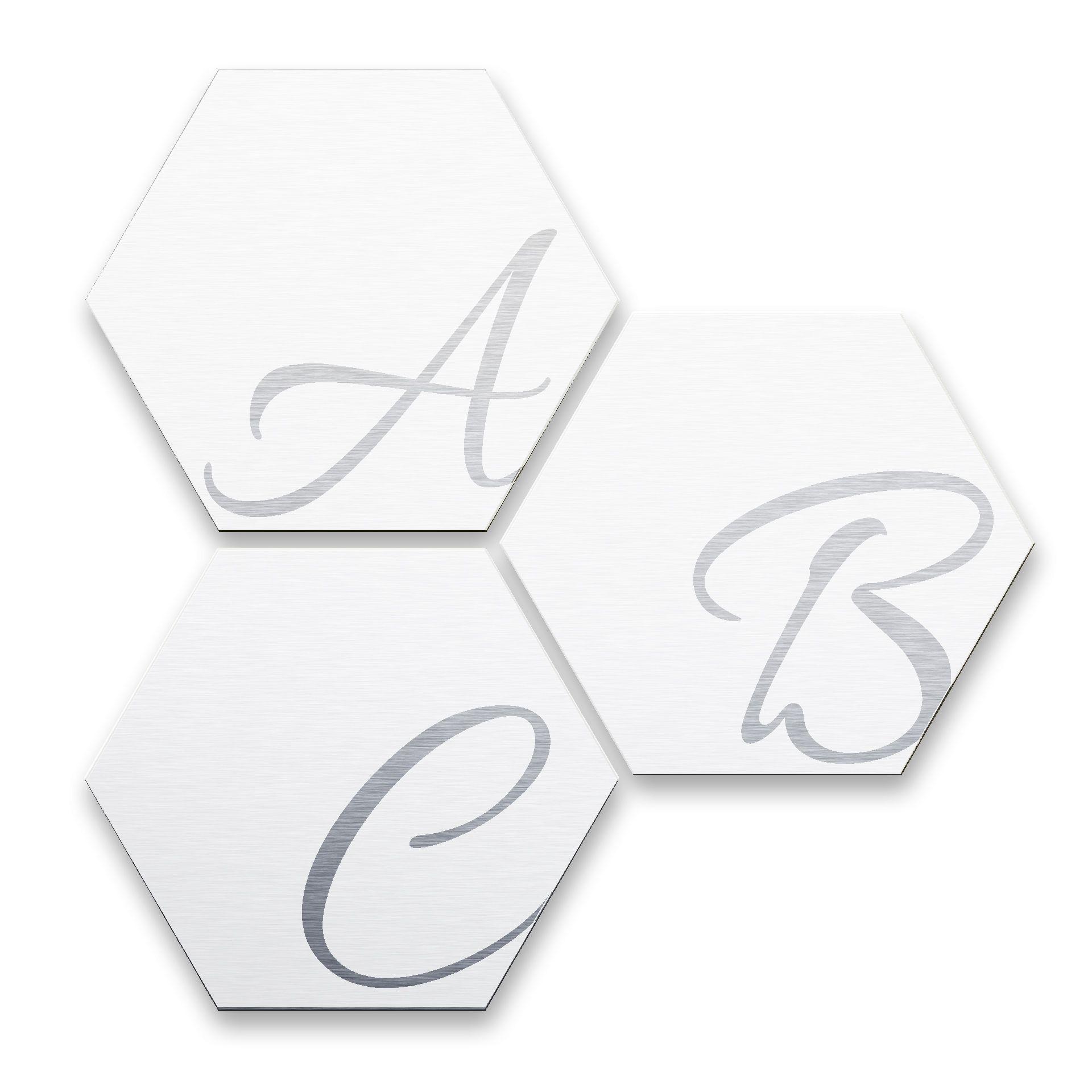 Hexagon bogstaver - Alu-dibond Sølveffekt, hvid