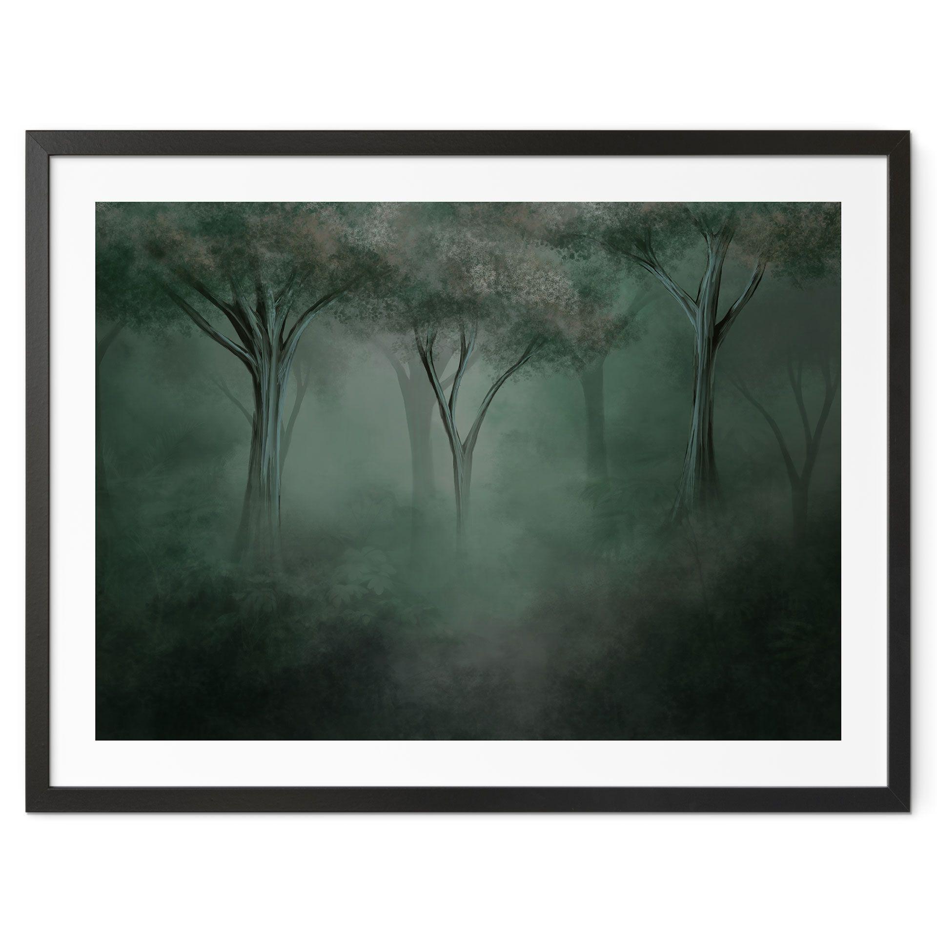 Poster Bosmagie in de ochtendmist groen - Ms Tiff