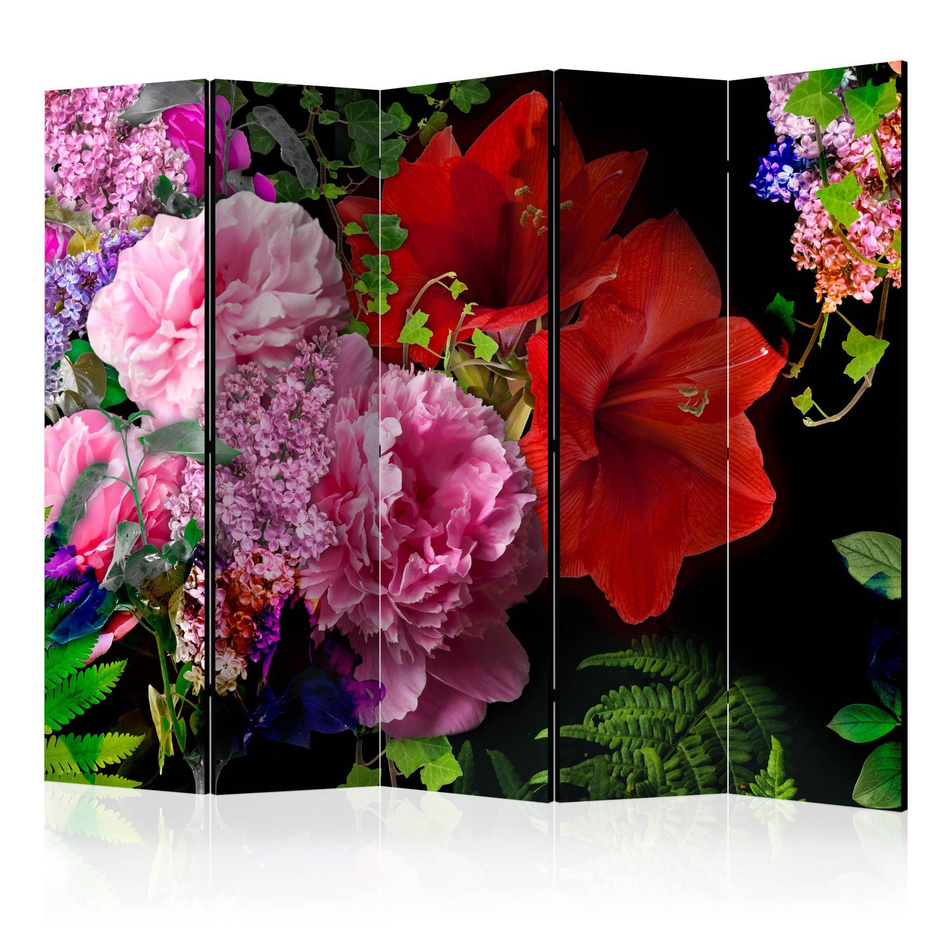 Screen room divider - June evening in a magical garden, 5-delt - 225x172 cm