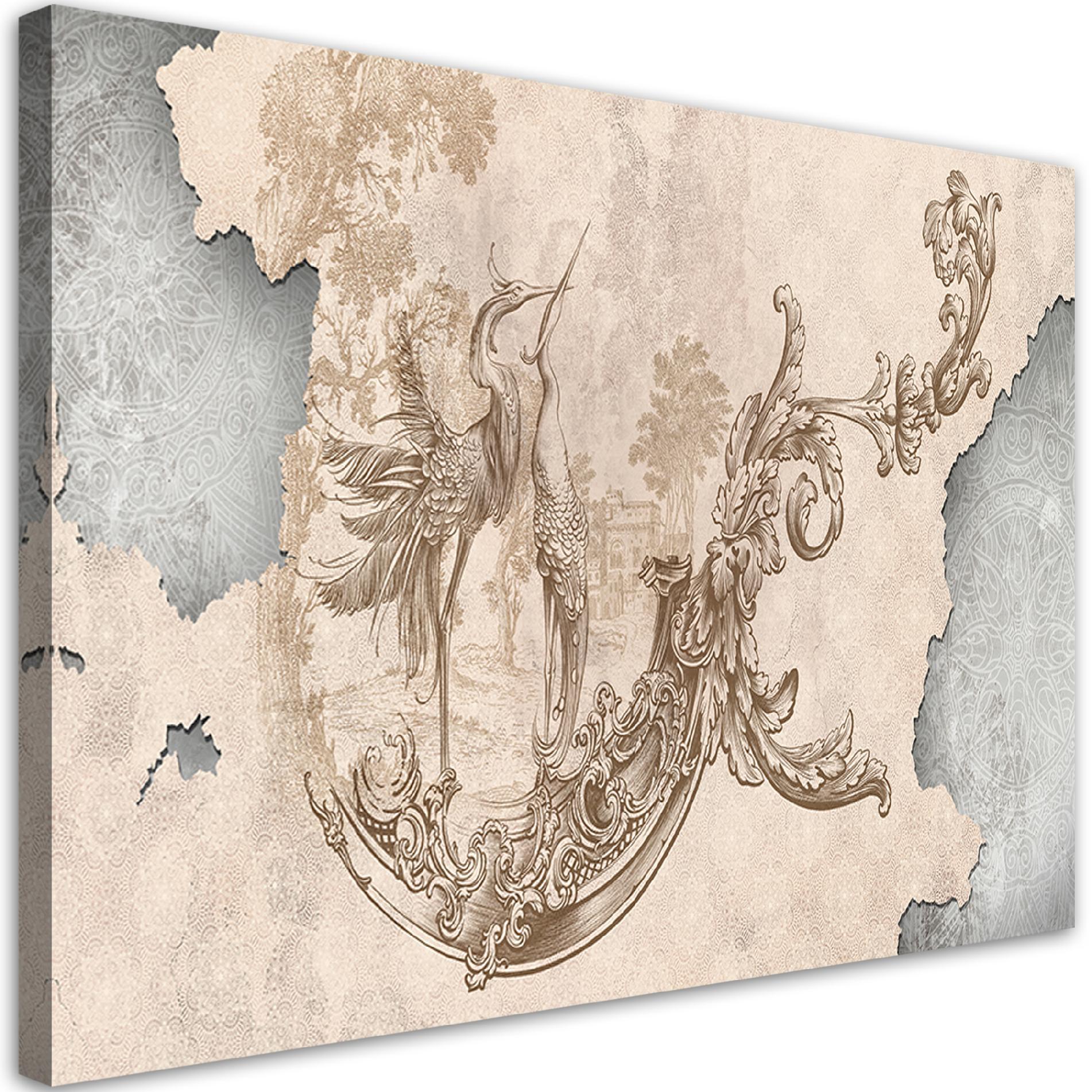 Canvasbillede, Fugle og blade fresco