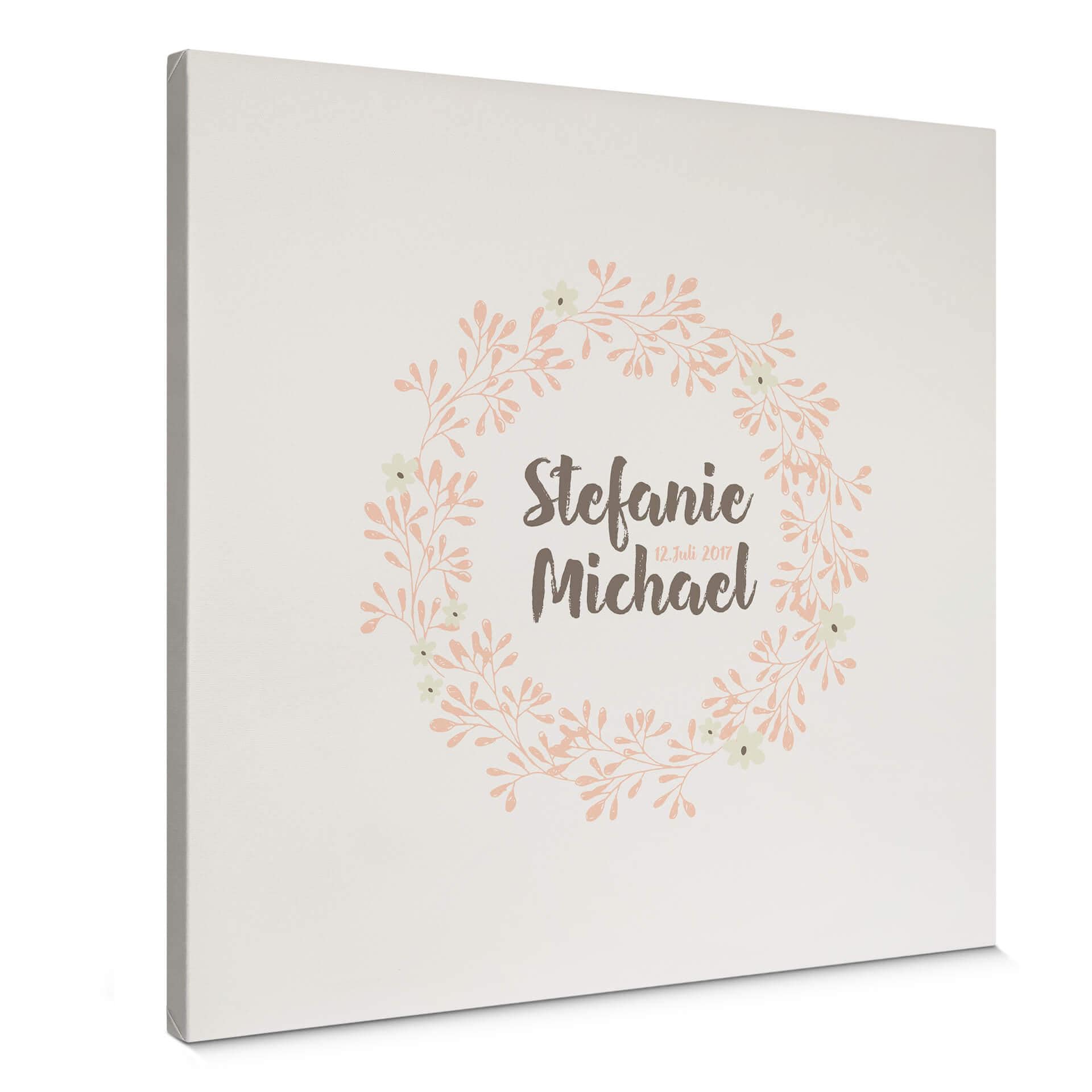 Tableau en toile Couronne de fleurs + Texte personnalisé