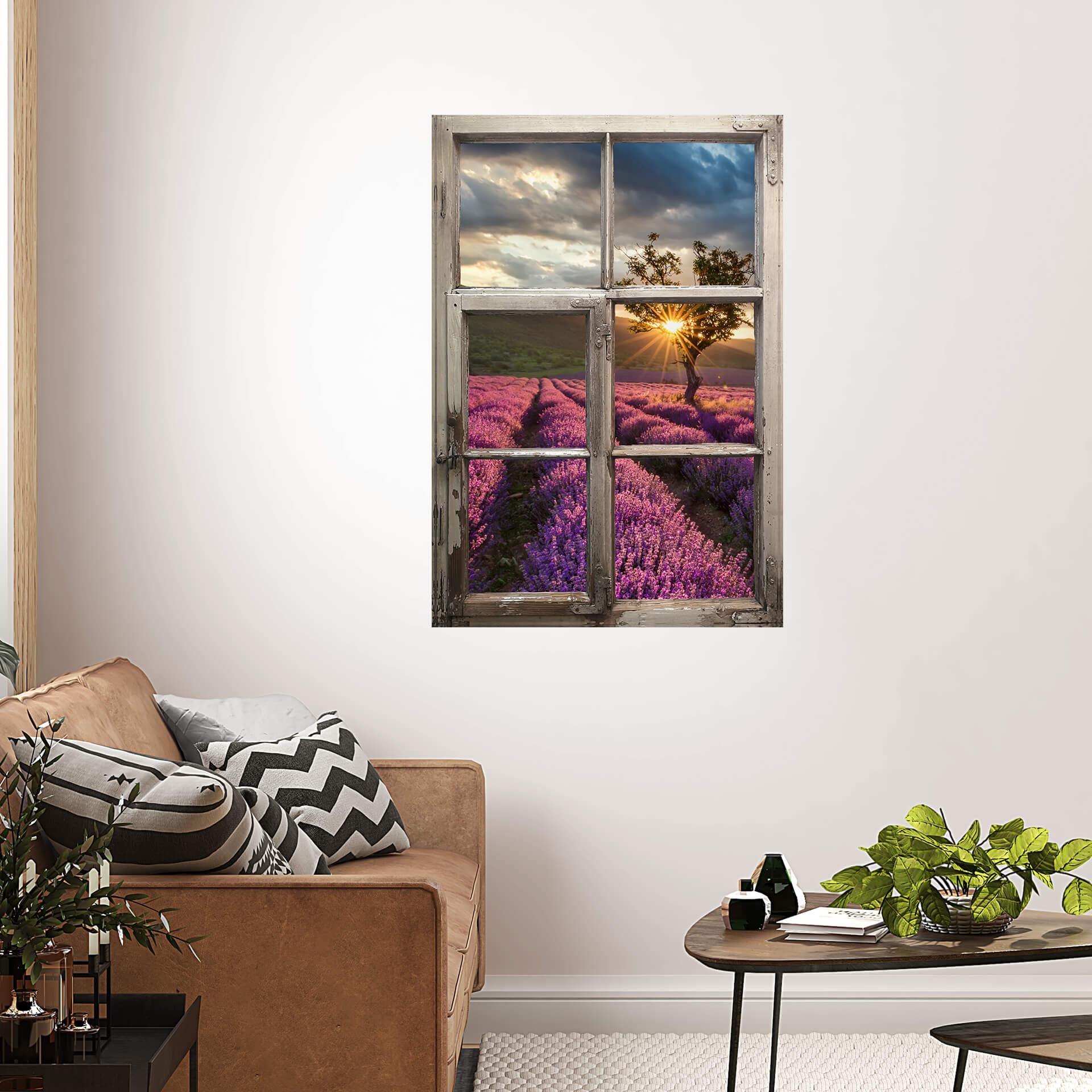 3D Wallsticker vindue shabby - Lavendelblomst i Provence