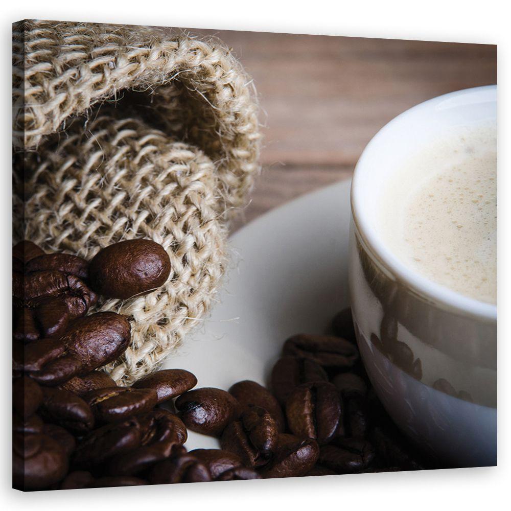Canvasbillede, kaffebønner og kop