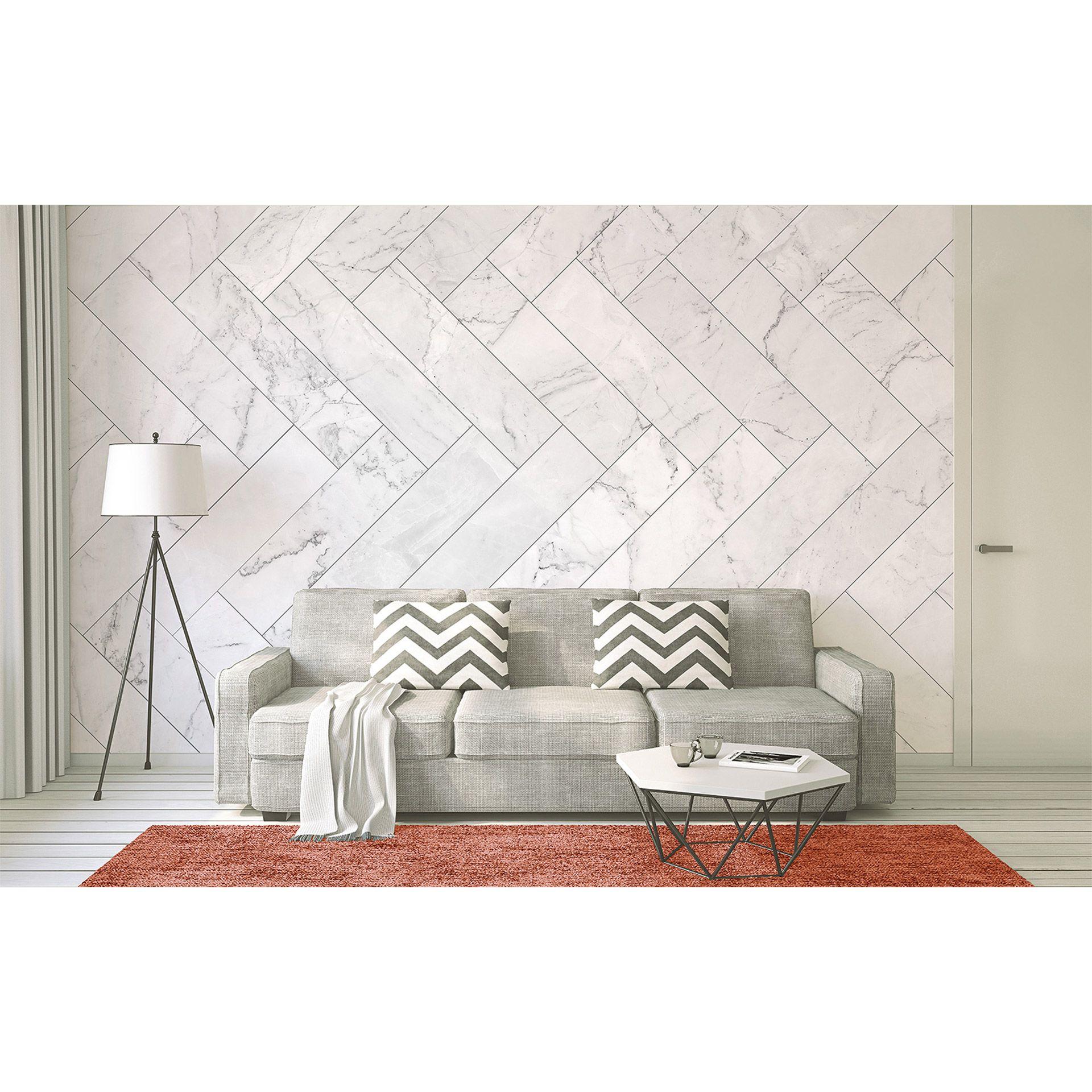 fototapet designwalls i grå og hvid non-woven tapet marmor fliser stenoptik sort-hvid
