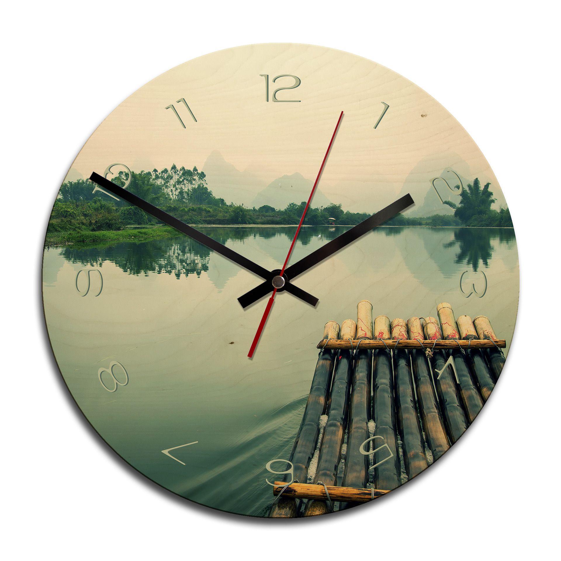 Horloge murale en bois - Descente du fleuve en Chine