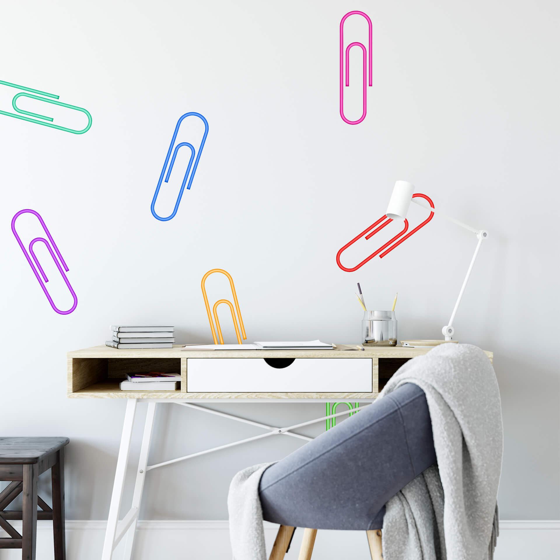 Wallsticker - Papirclips, farverige