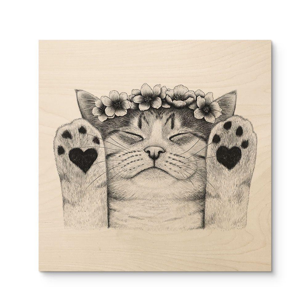 Cuadro de madera Dulce gato con patas de corazón - Korenkova - Cuadrado