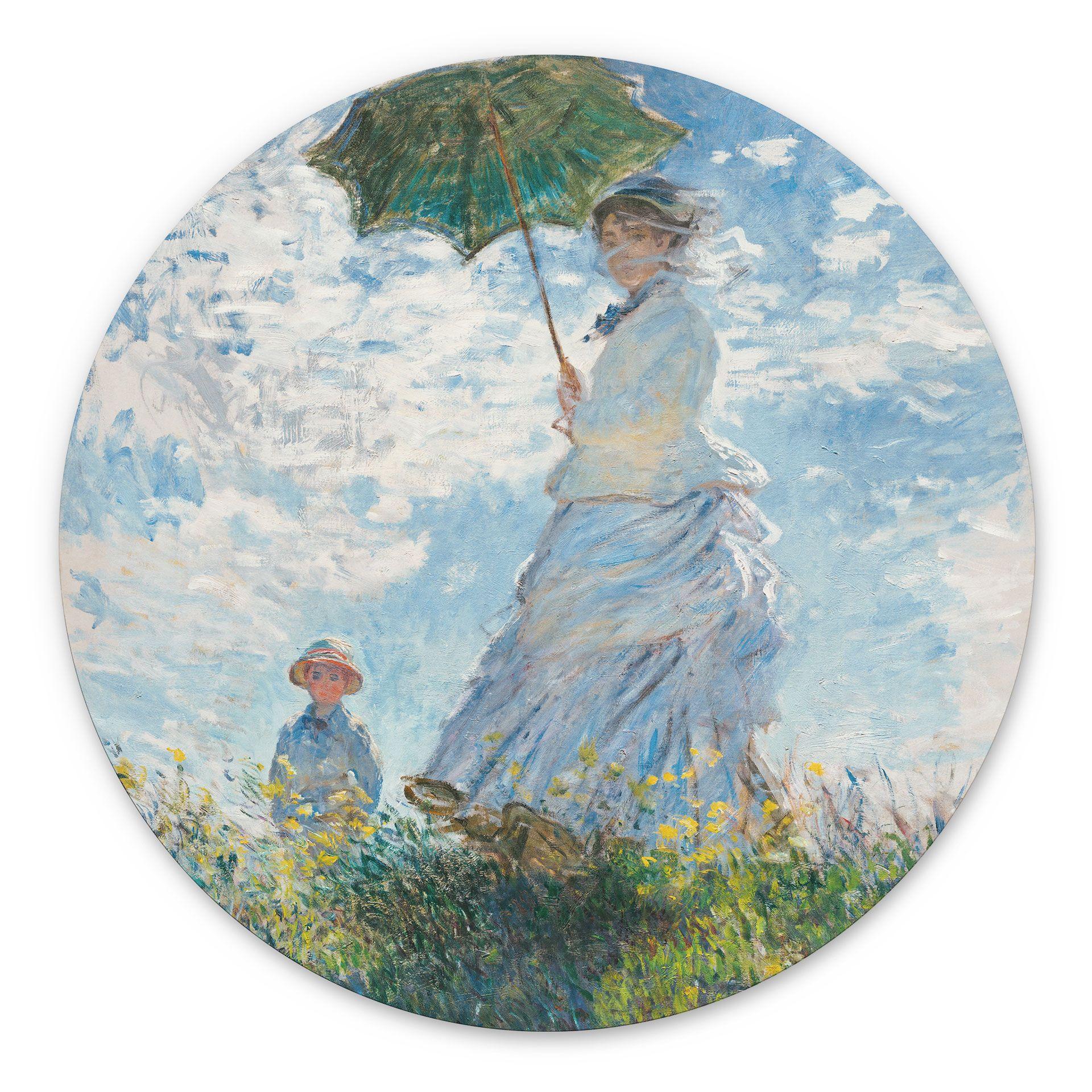 Billede Monet - Kvinde med parasol - Madame Monet og hendes søn - rund – print på aluminium