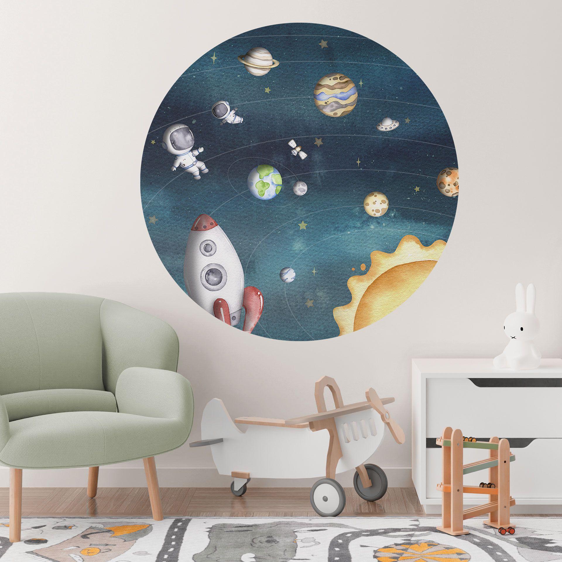 Vinilo decorativo aventura espacial con astronautas - Oliver Robins - Redondo