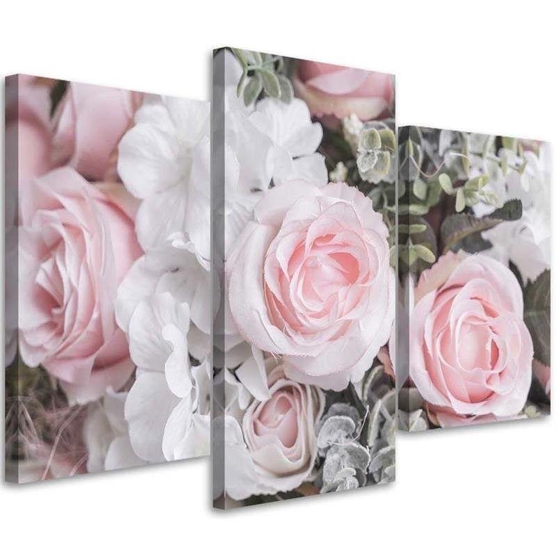 3-delt lærredsprint Pink Roses Flowers Nature