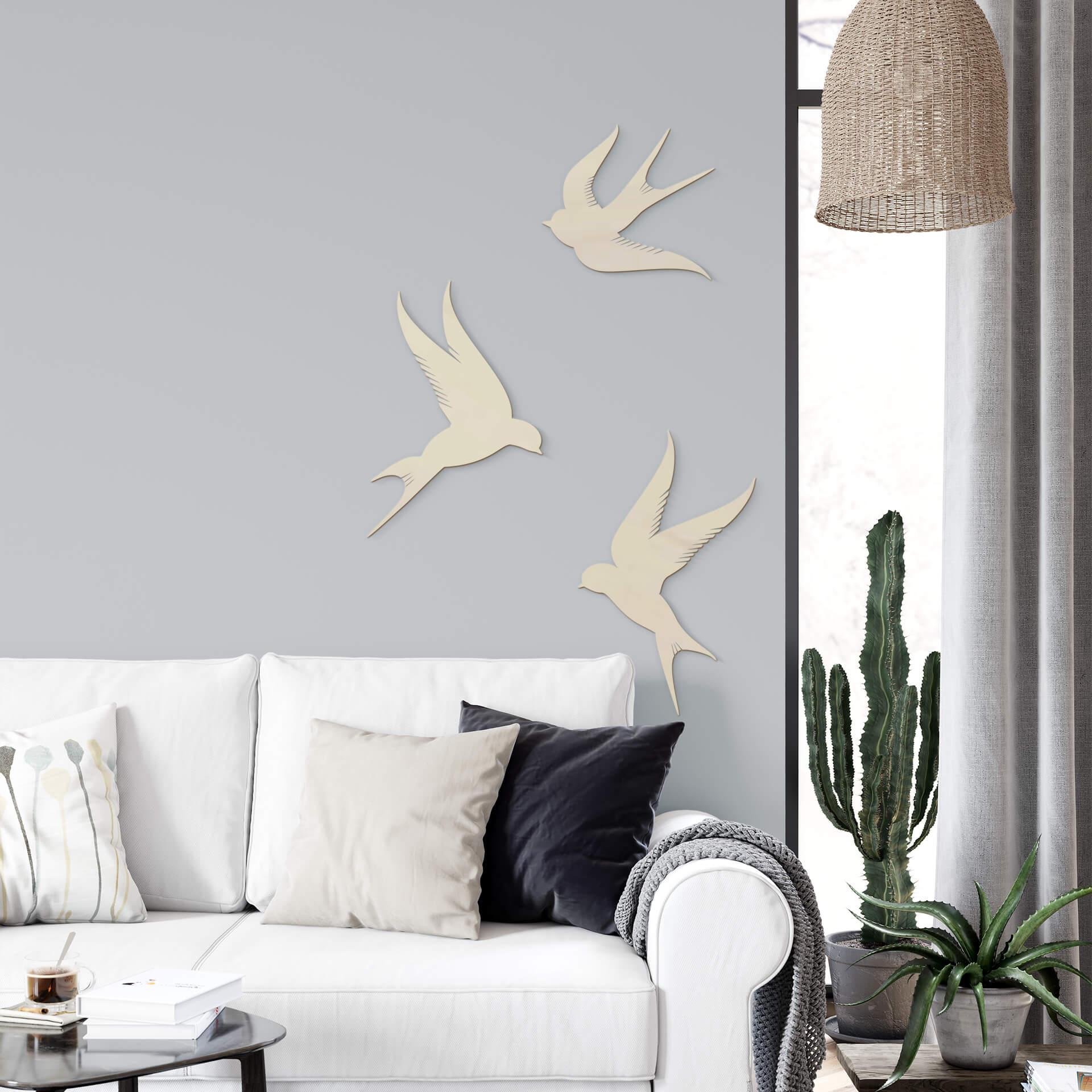 Decoración en madera pájaros de álamo (3 piezas)