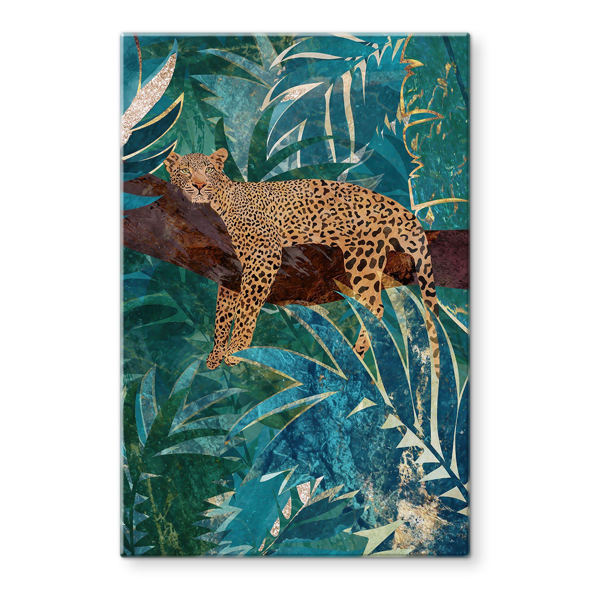 Glasbillede - Leopard i smaragdgrøn jungle - Manovski