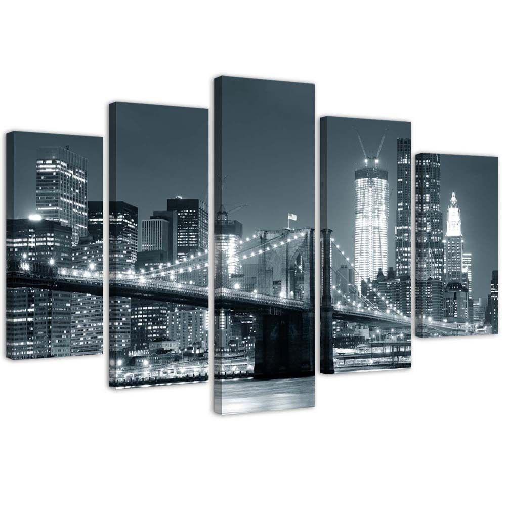 5 stykke lærredstryk New York Bridge sort og hvid
