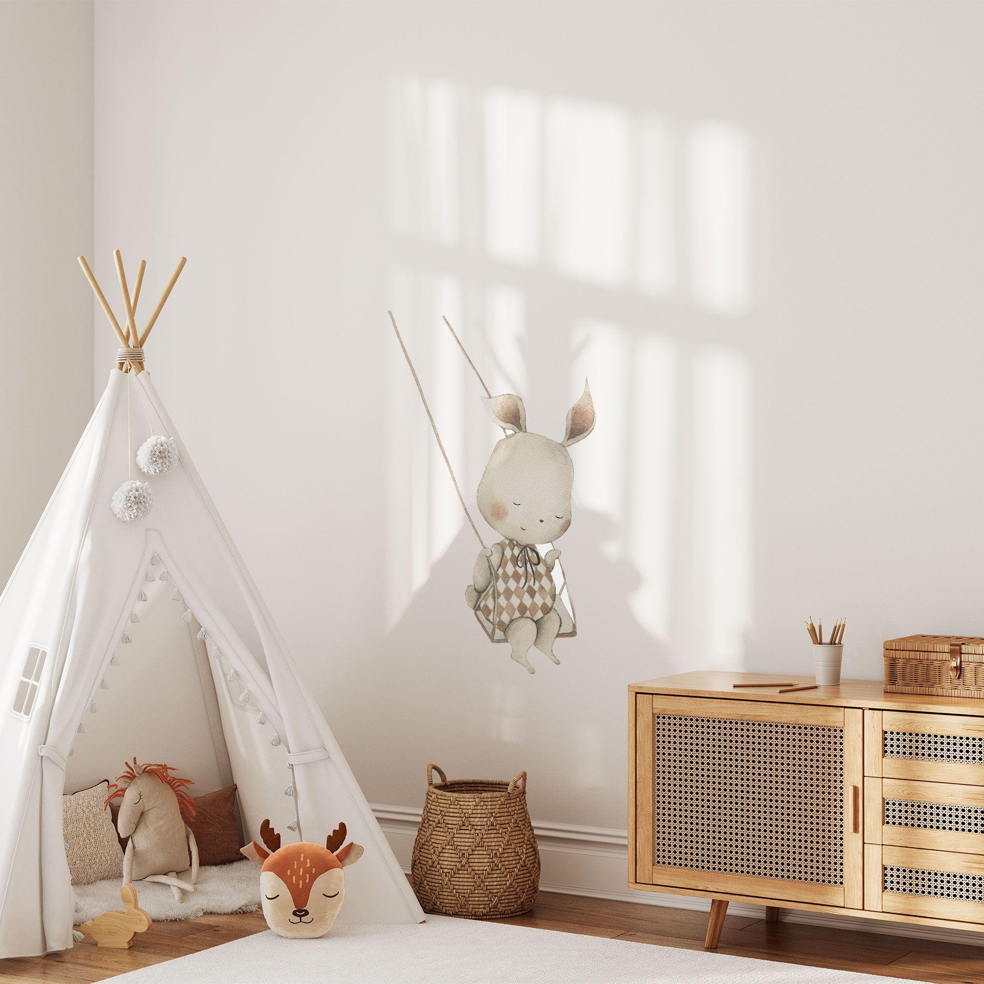 Wallsticker kaninbarn på gynge