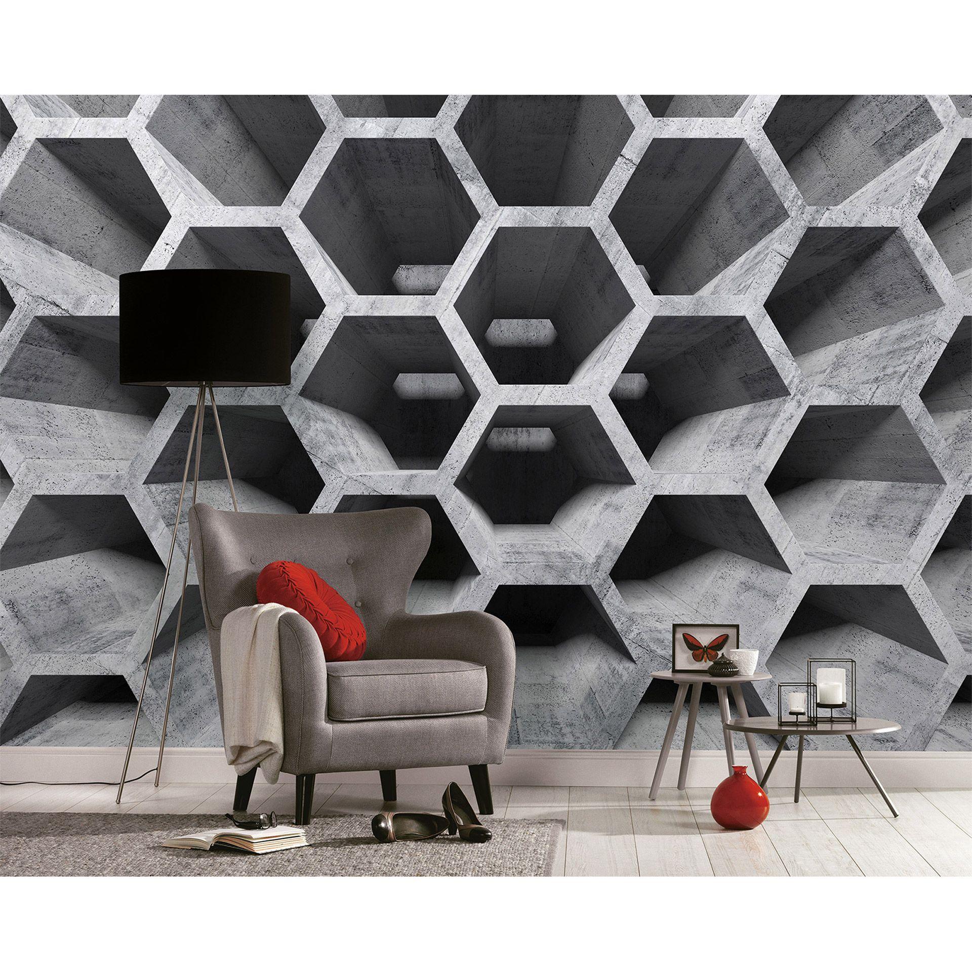 grå og sort non-woven tapet Designwalls HoneycombStructure betonlook