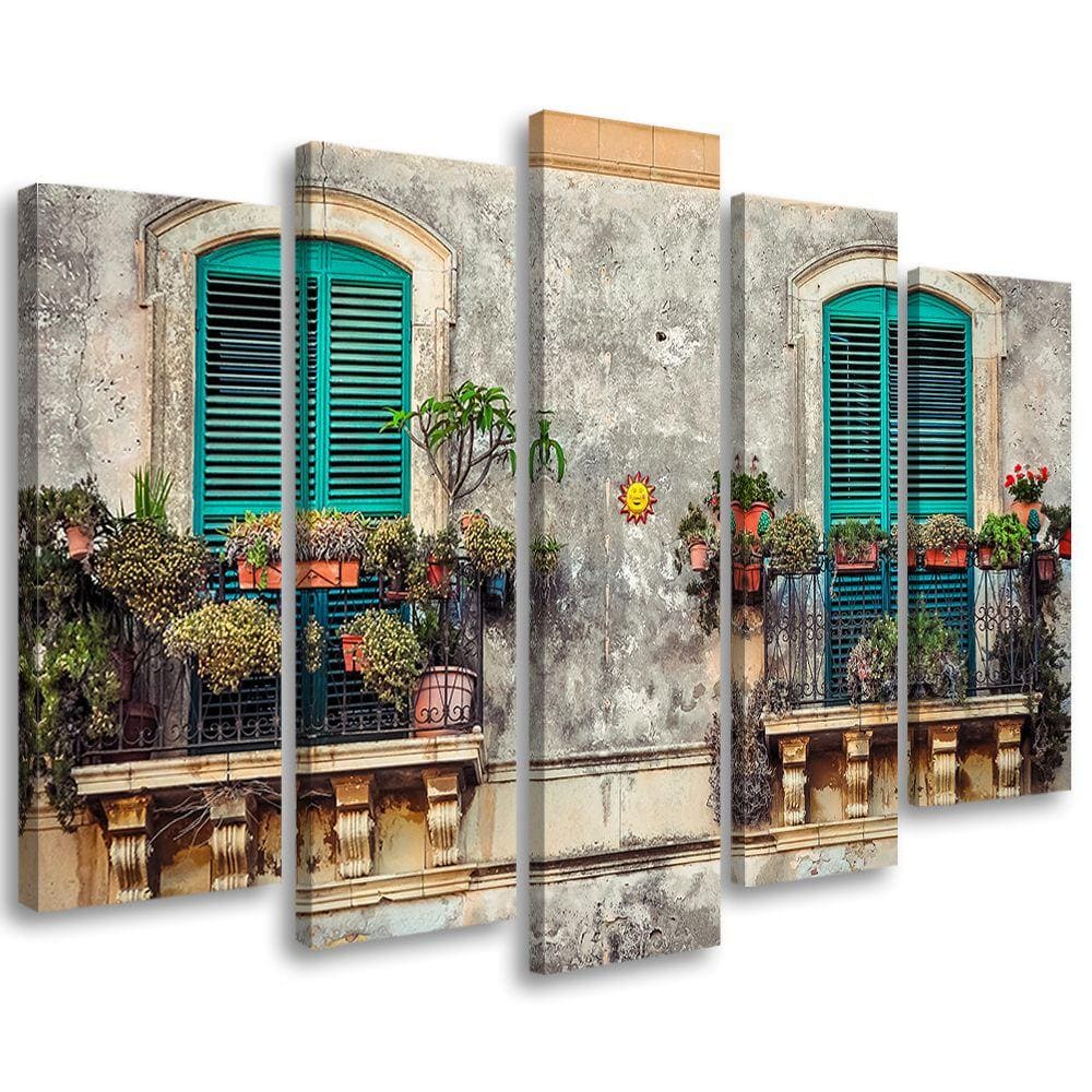 5 stykke lærredstryk Street Italy vinduesblomster