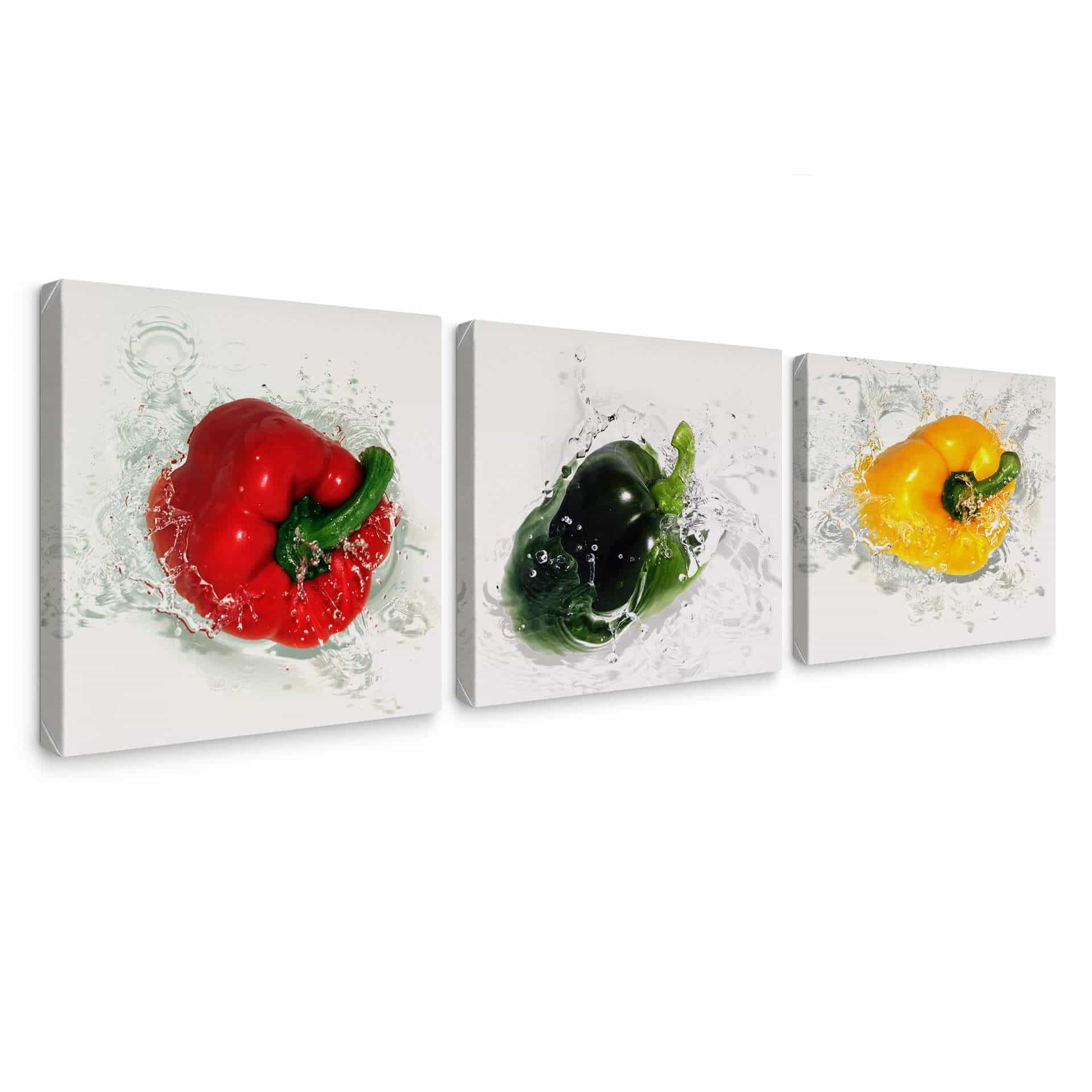 Tableau sur toile Splashing Paprika (3 parties)