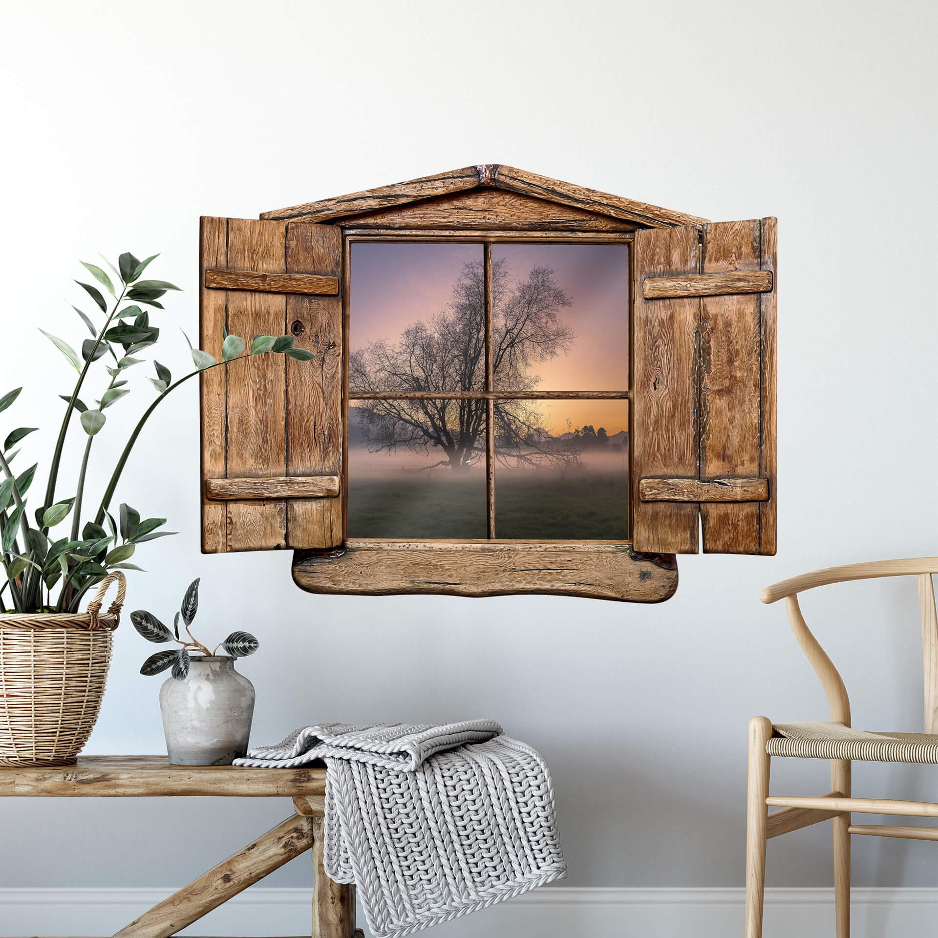 3D Wallsticker trævindue - Cuadrado - Tågen