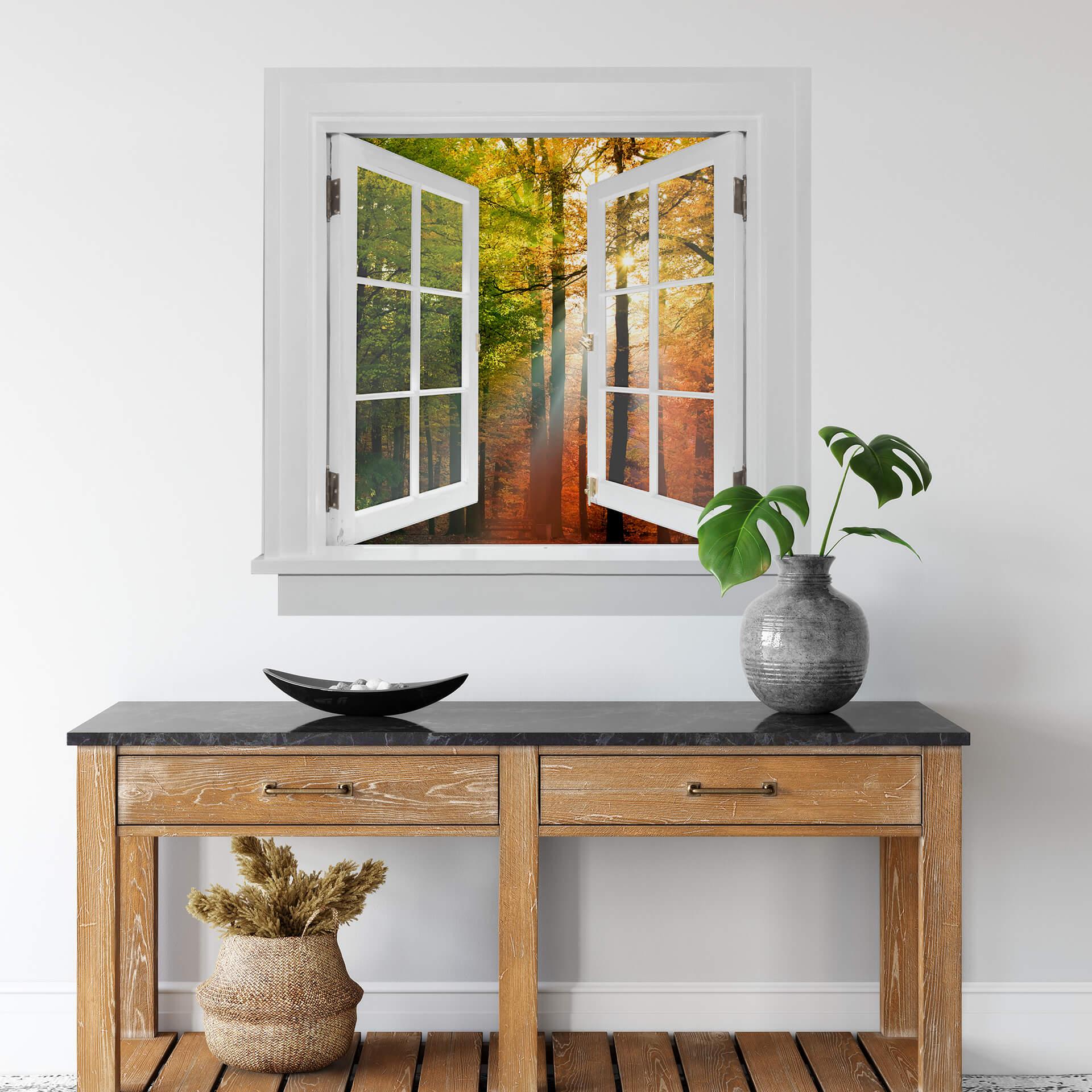 3D Wallsticker vindue firkantet - Gyldent efterår