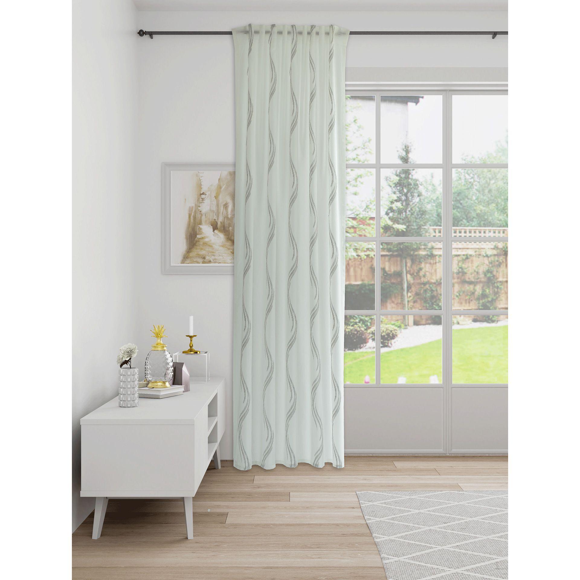 Vorhang mit Liniendesign - Gardine  grau - Halbtransparenter Vorhang